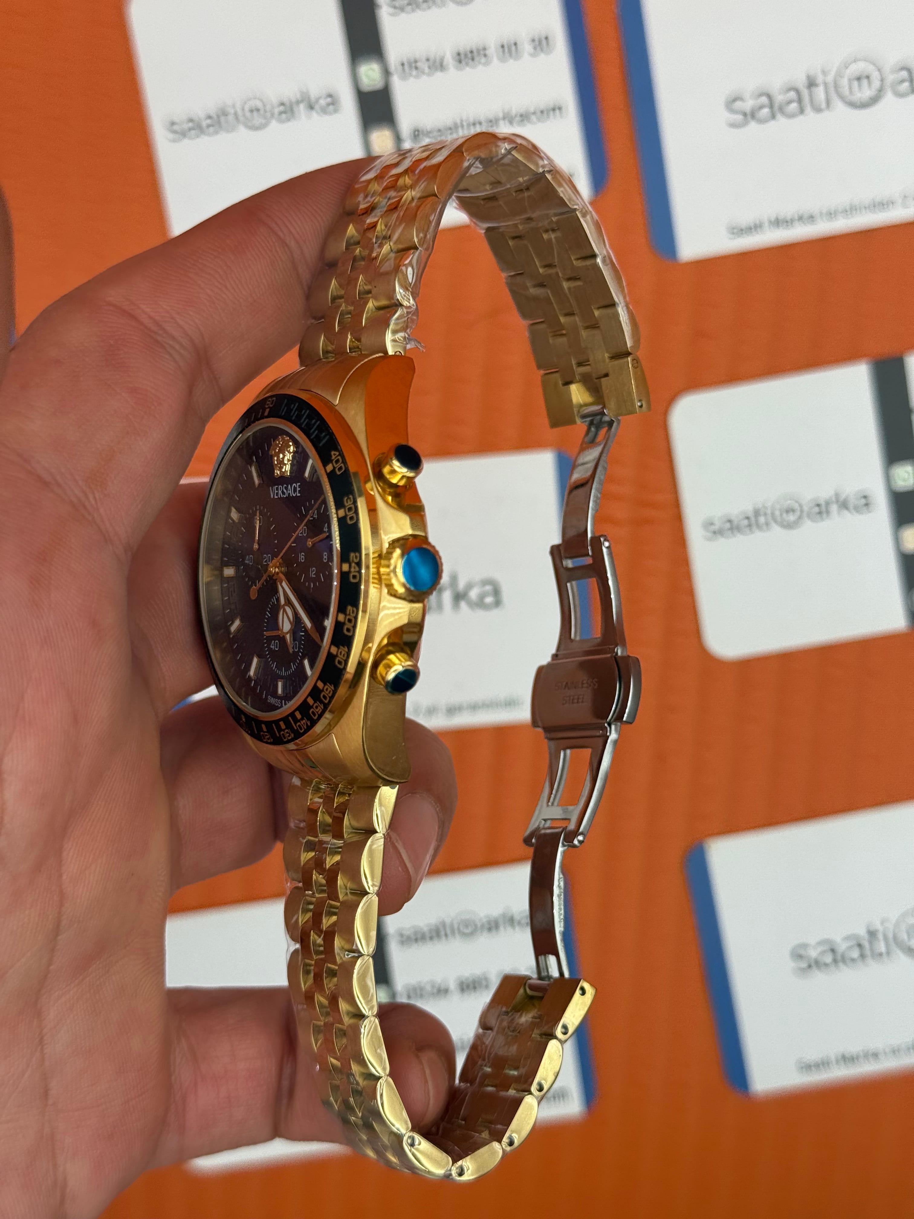 VERSACE lacivert kadran gold kasa kordon jubilee erkek kol saati