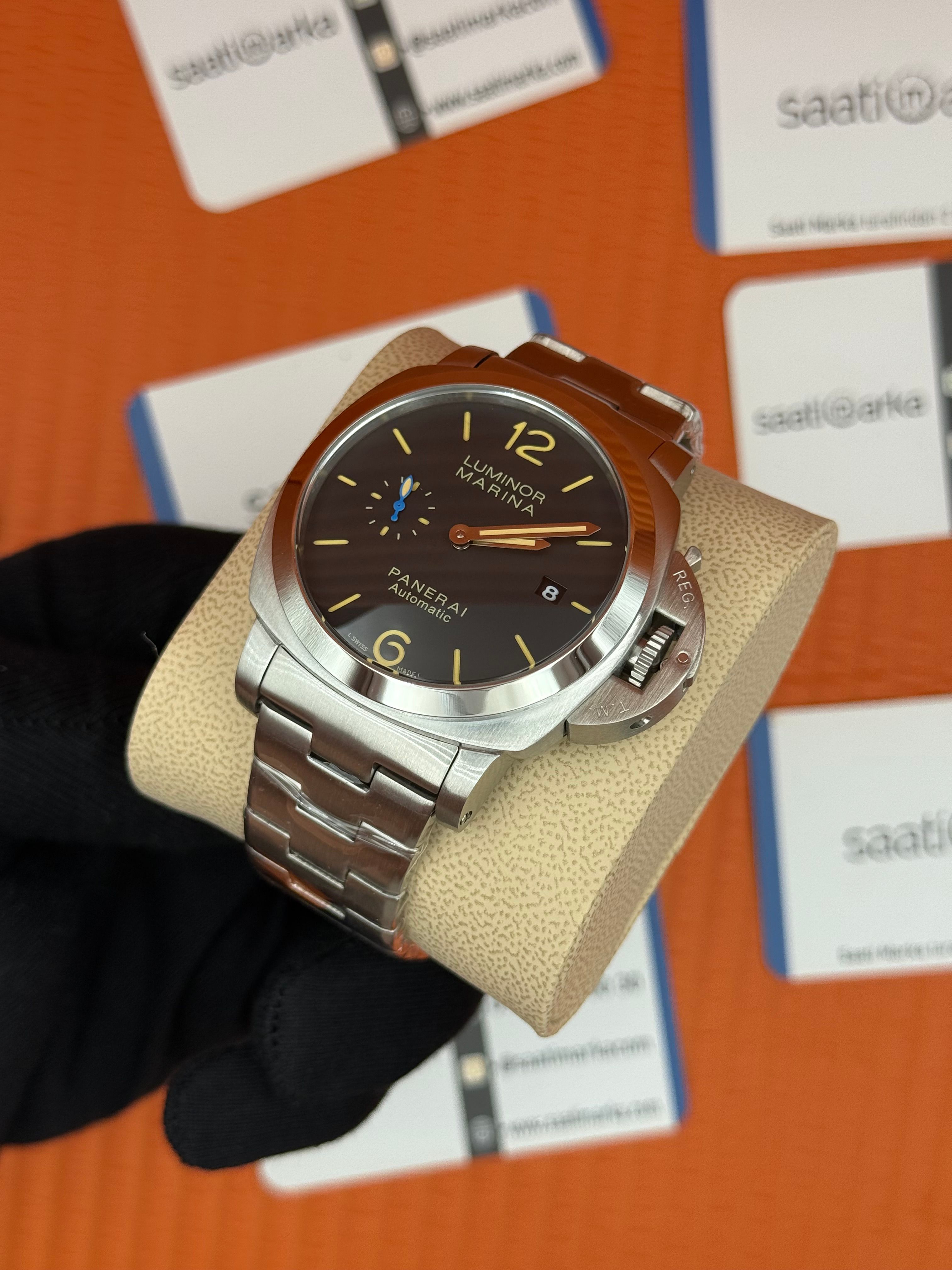 PANERAI luminor silver kasa kordo  siyah kadran sarı index 