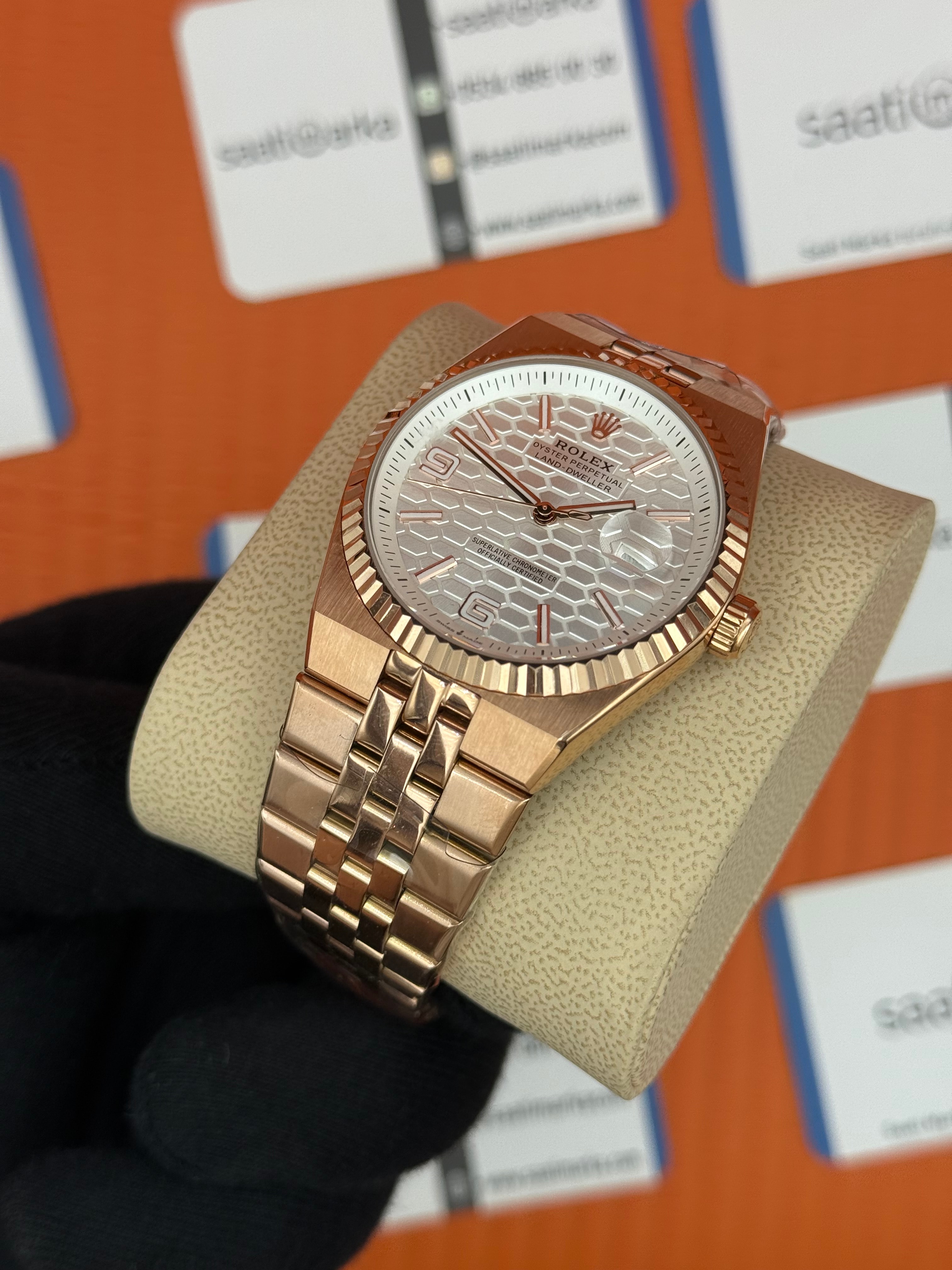 ROLEX land dweller 40mm beyaz kadran rose kasa kordon oystersteel erkek kol saati