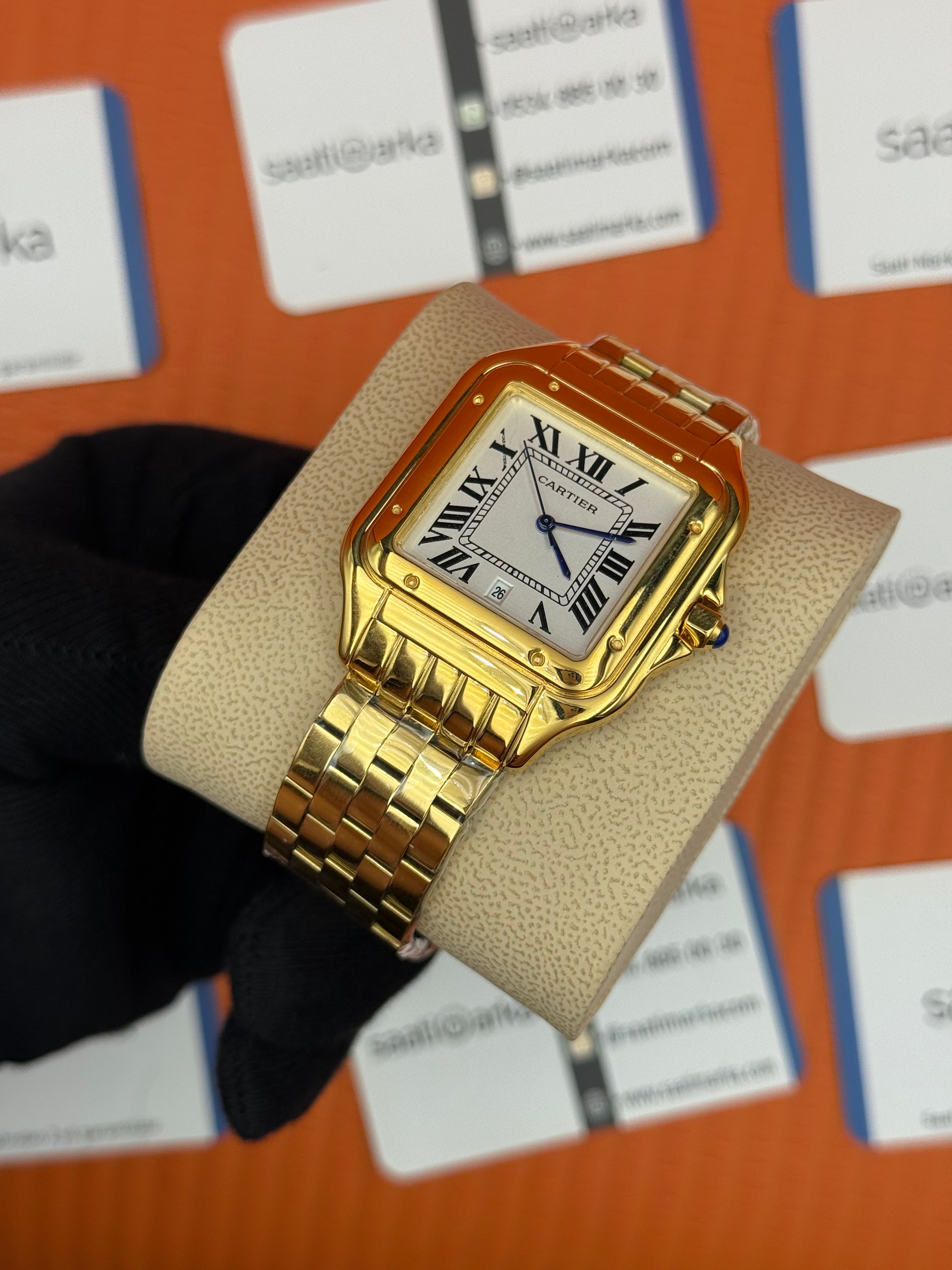 CARTİER panthere 42mm beyaz kadran gold kasa kordon erkek kol saati