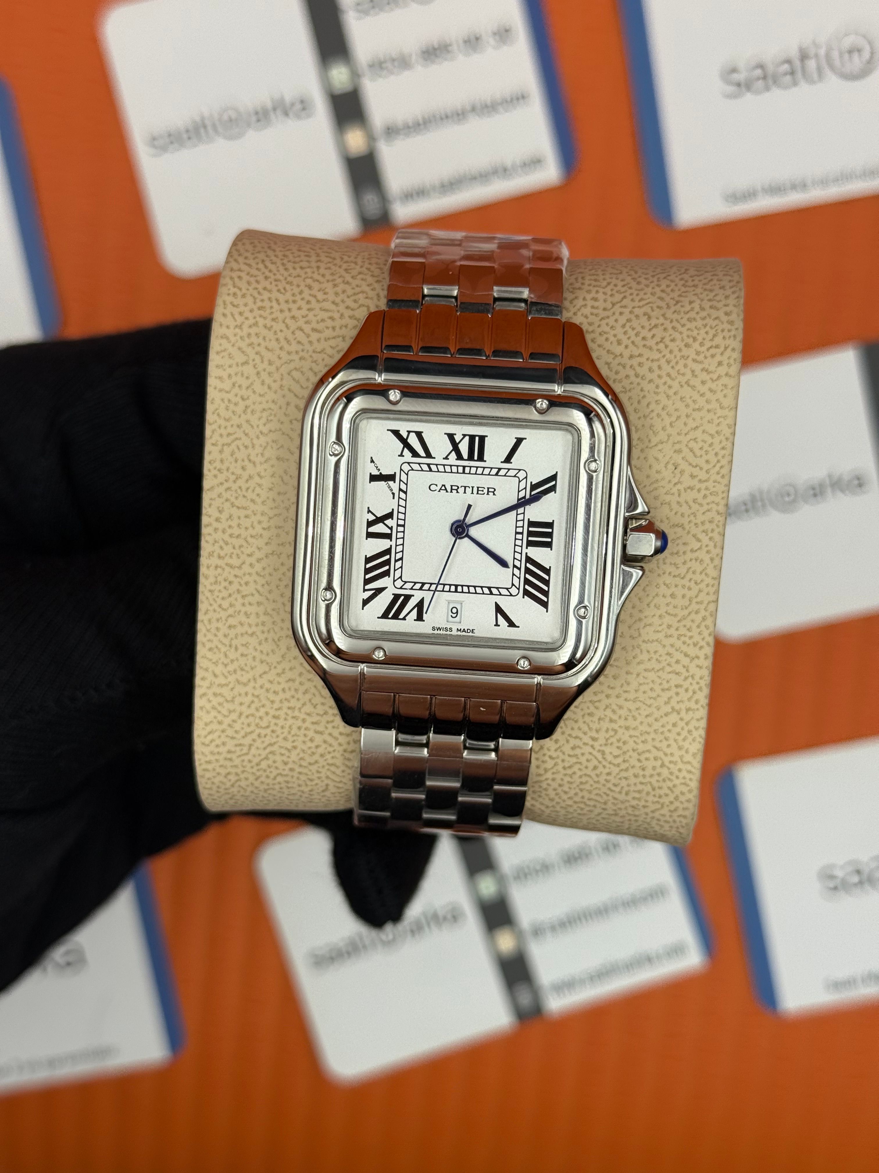 CARTİER panthere 42mm beyaz kadran silver kasa kordon erkek kol saati