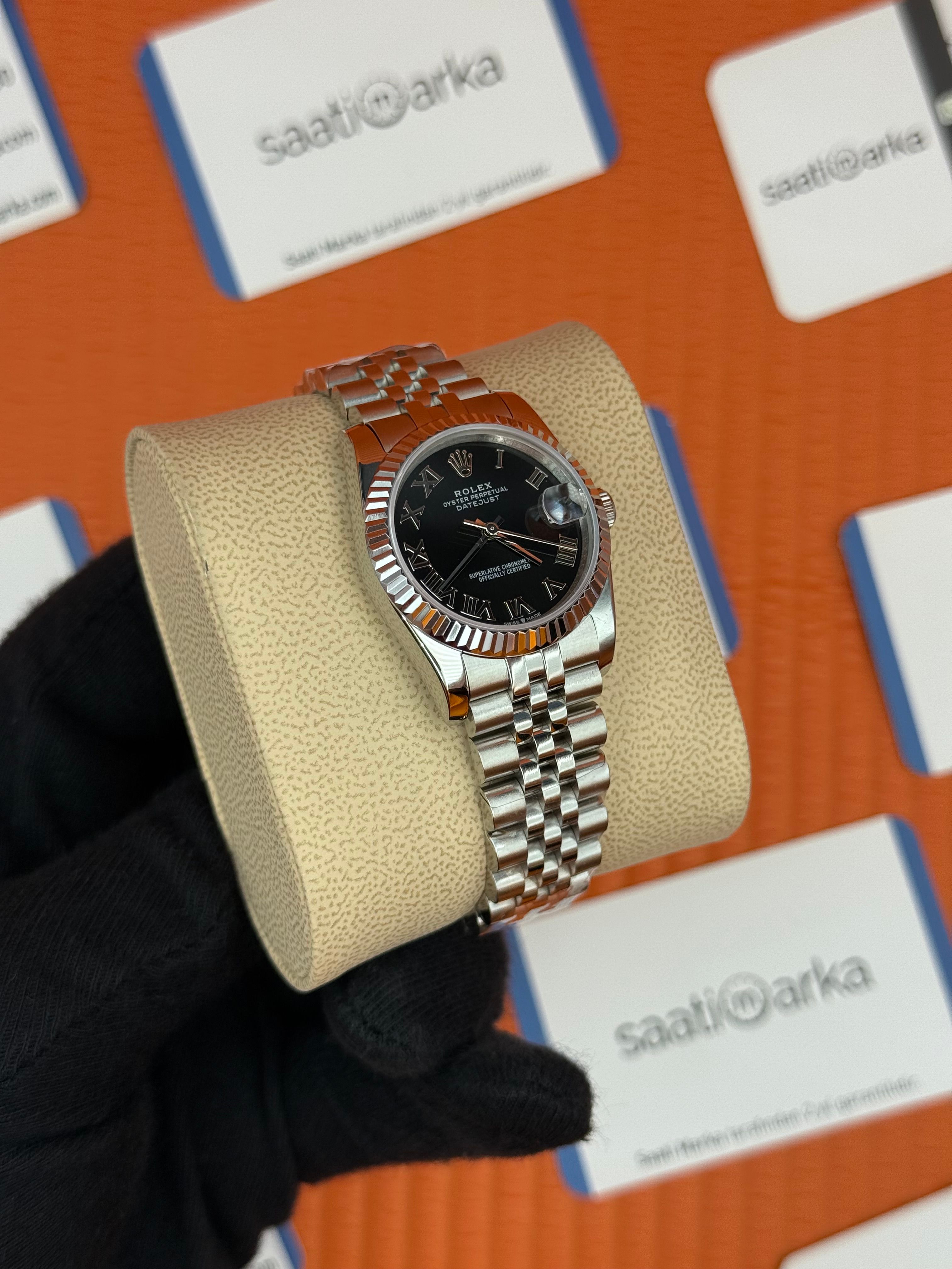 ROLEX datejust 31mm siyah roma rakamlı kadran silver jubilee kordon