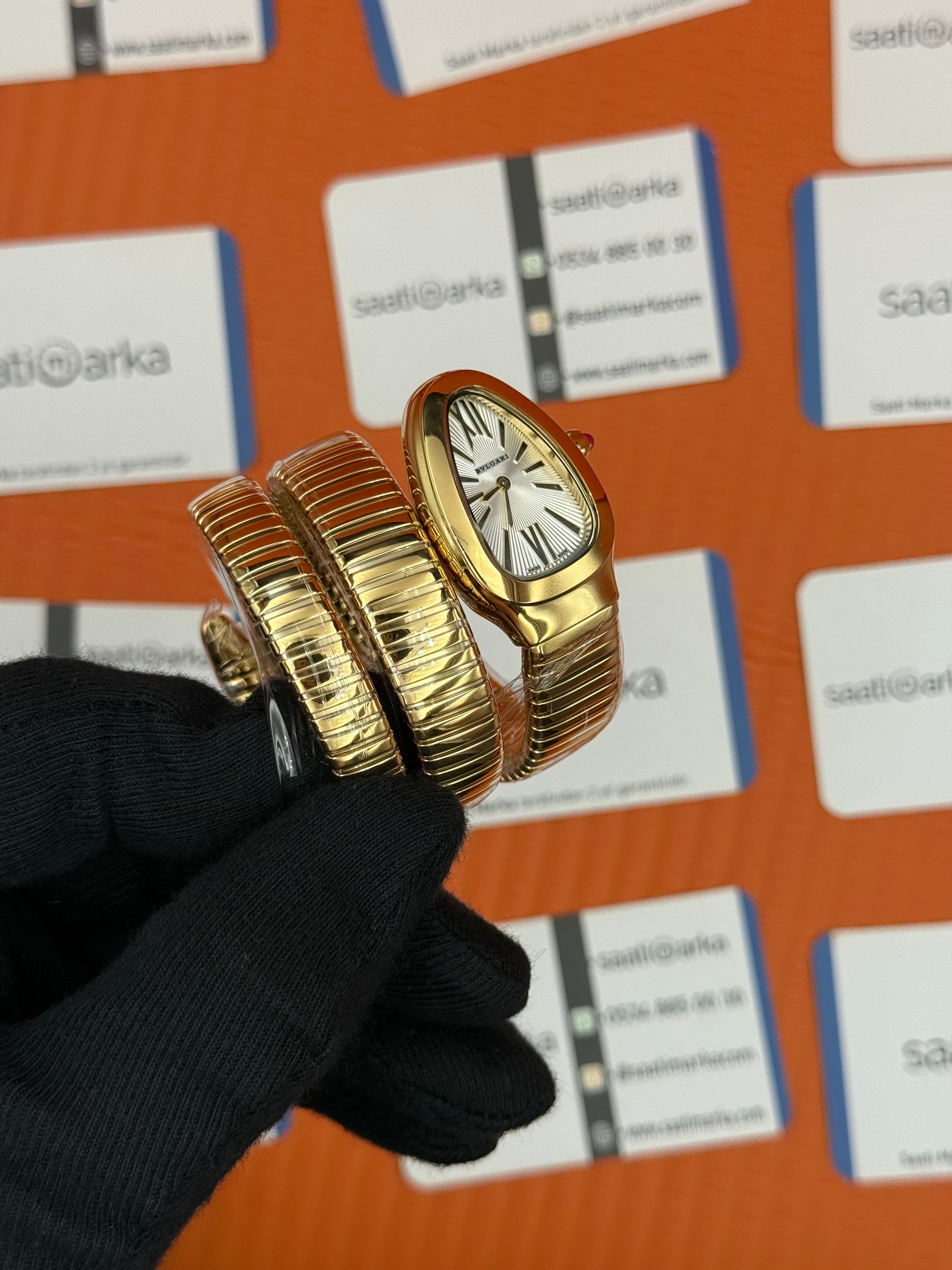 BVLGARİ serpenti çift sarma gold kordon beyaz kadran kadın kol saati