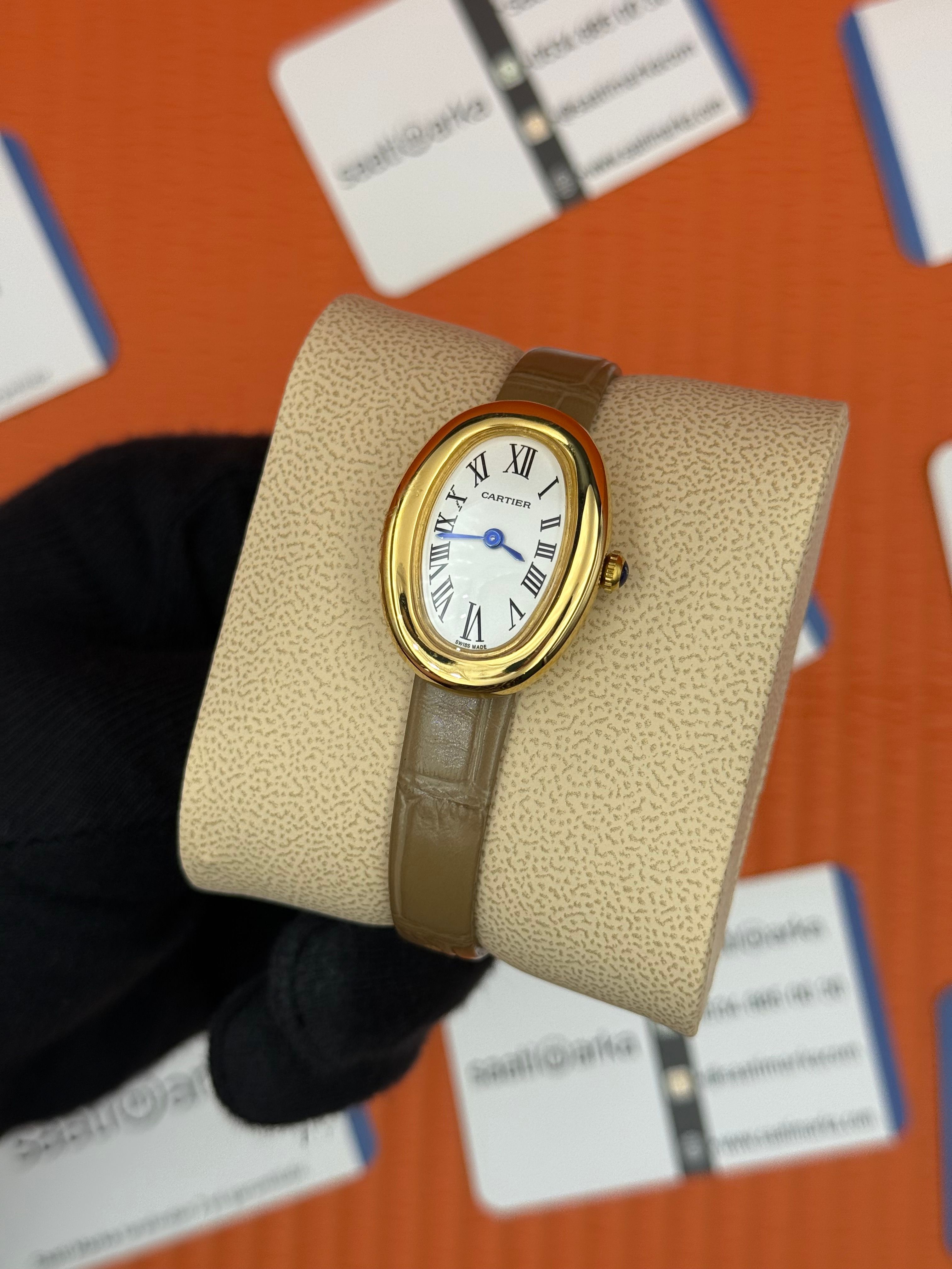 CARTIER Baignoire 31mm gold kasa kahverengi deri kordon
