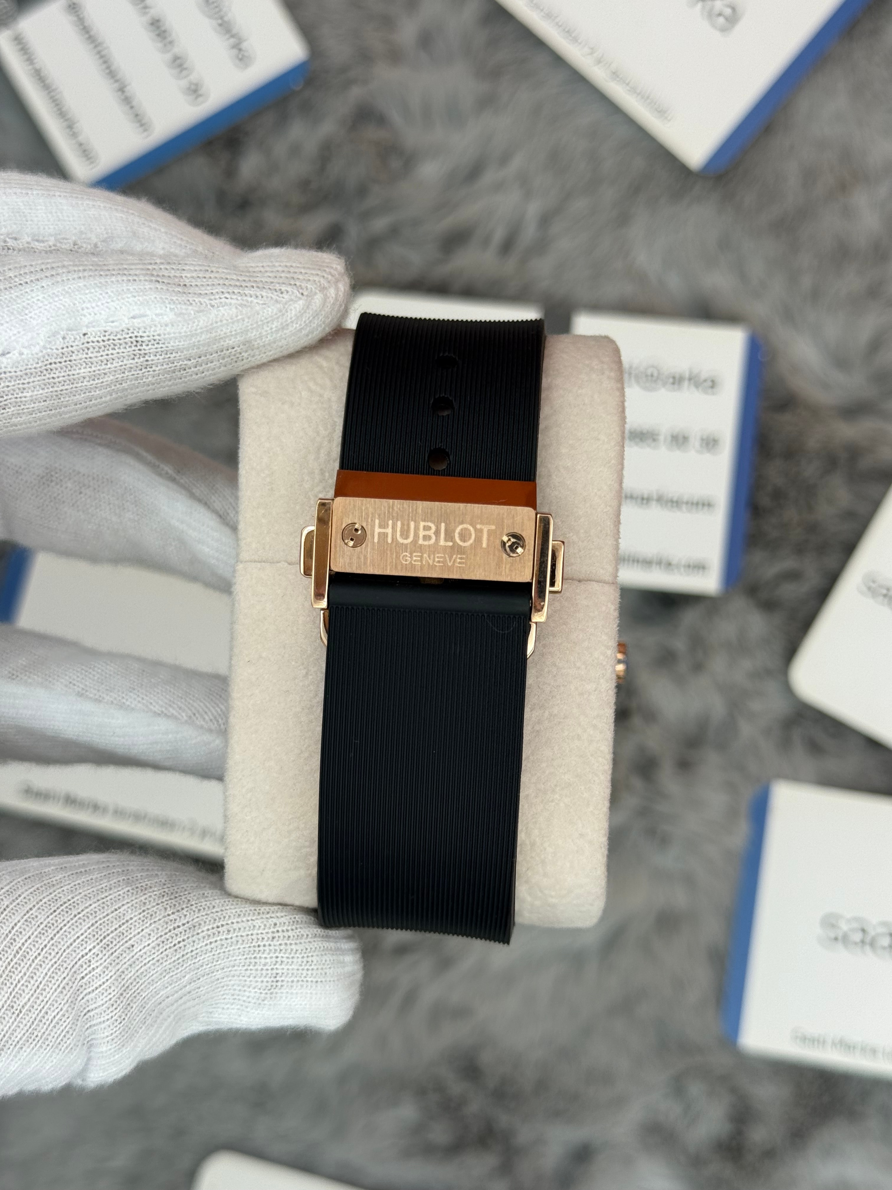 HUBLOT big bang tourbillon 41mm rose kasa siyah kauçuk kordon erkek kol saati