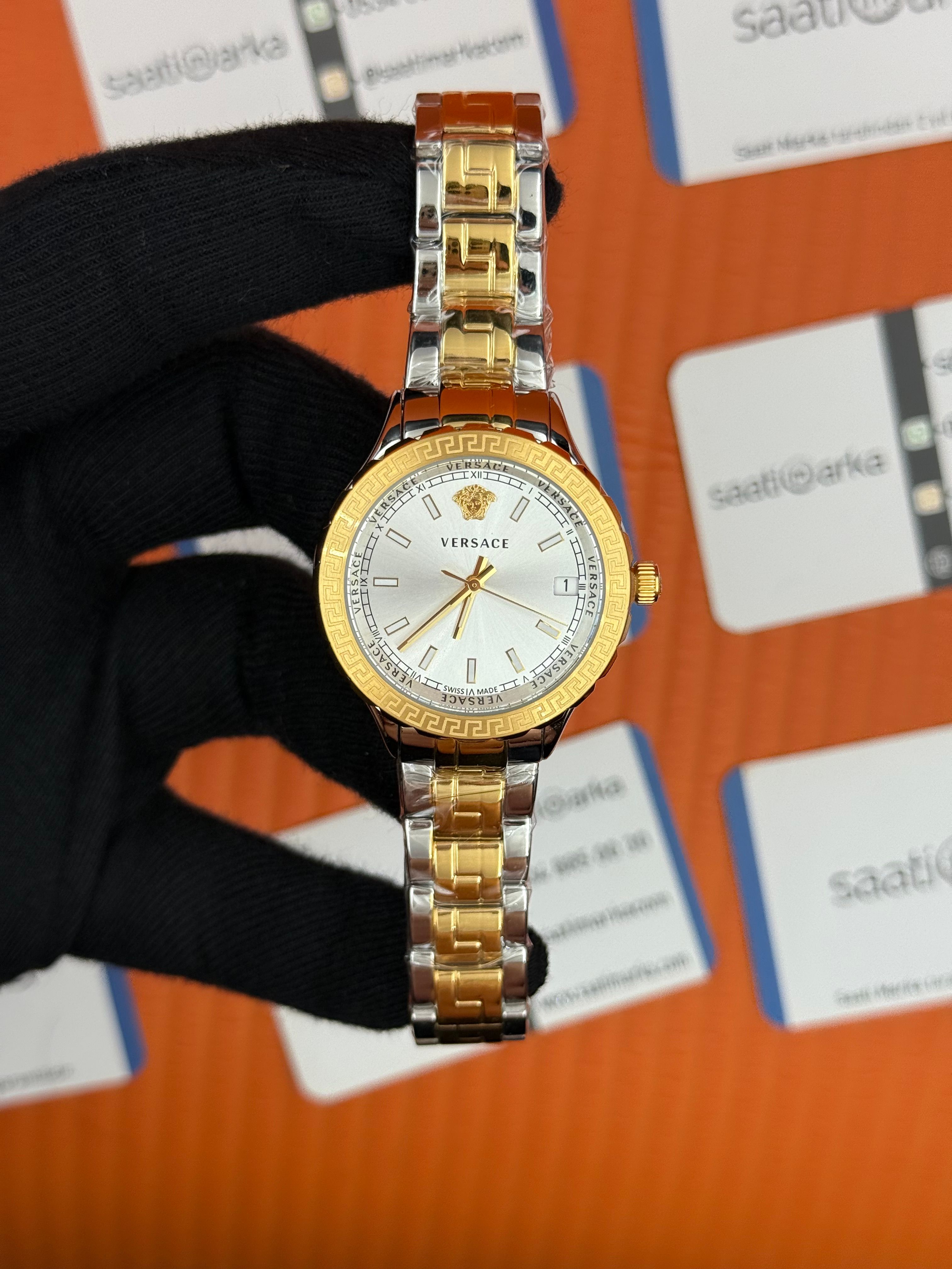 VERSACE beyaz kadran gold silver kasa kordon kadın kol saati