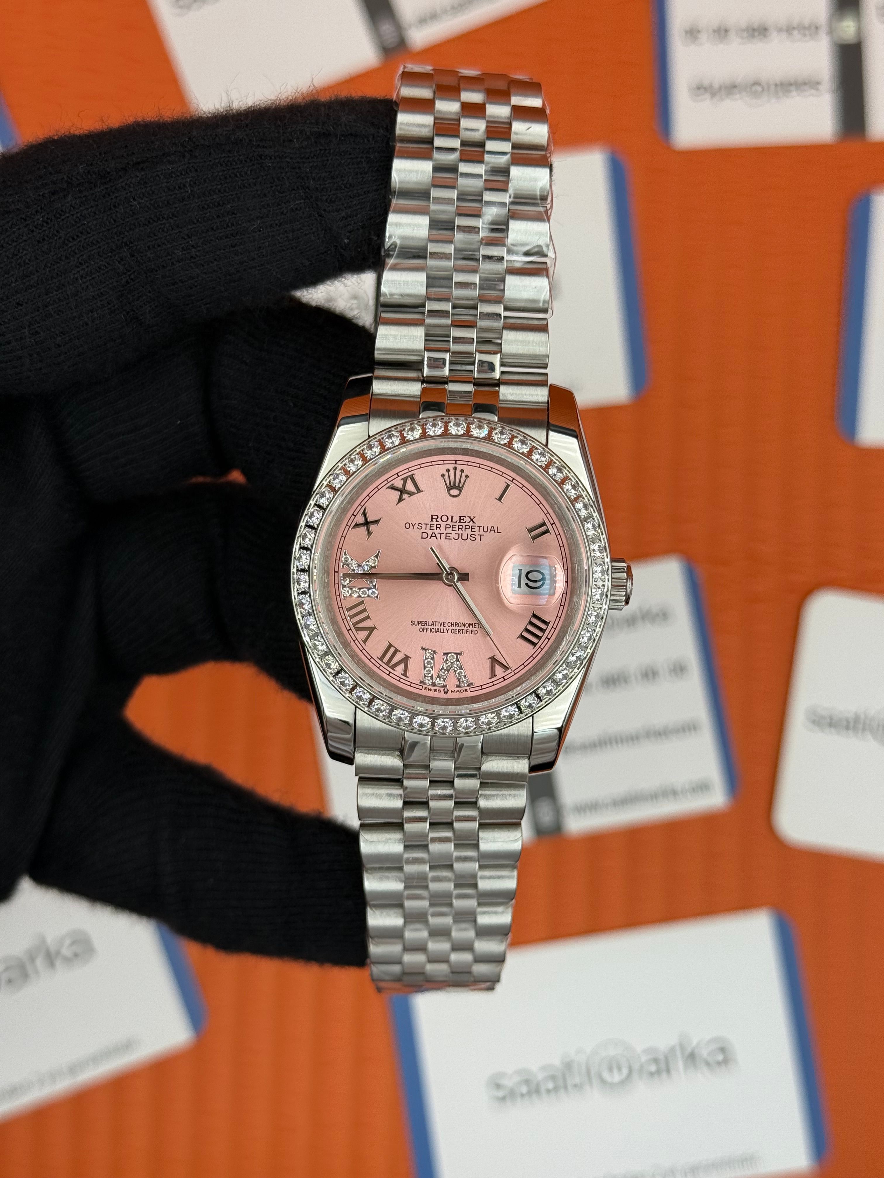 ROLEX datejust 36mm pembe kadran silver jubile kordon