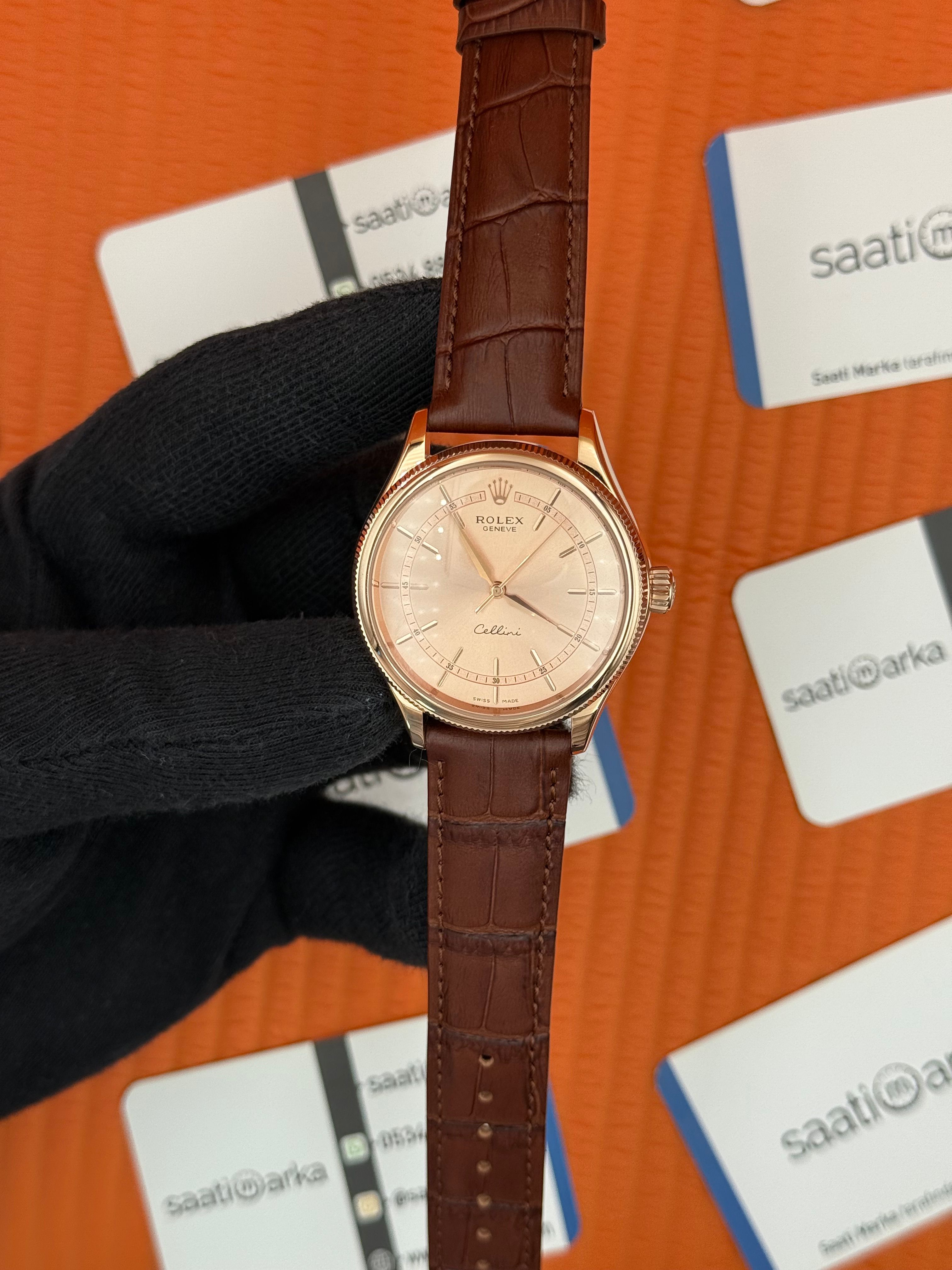 ROLEX Cellini rose kasa rose kadran kahverengi deri kordon