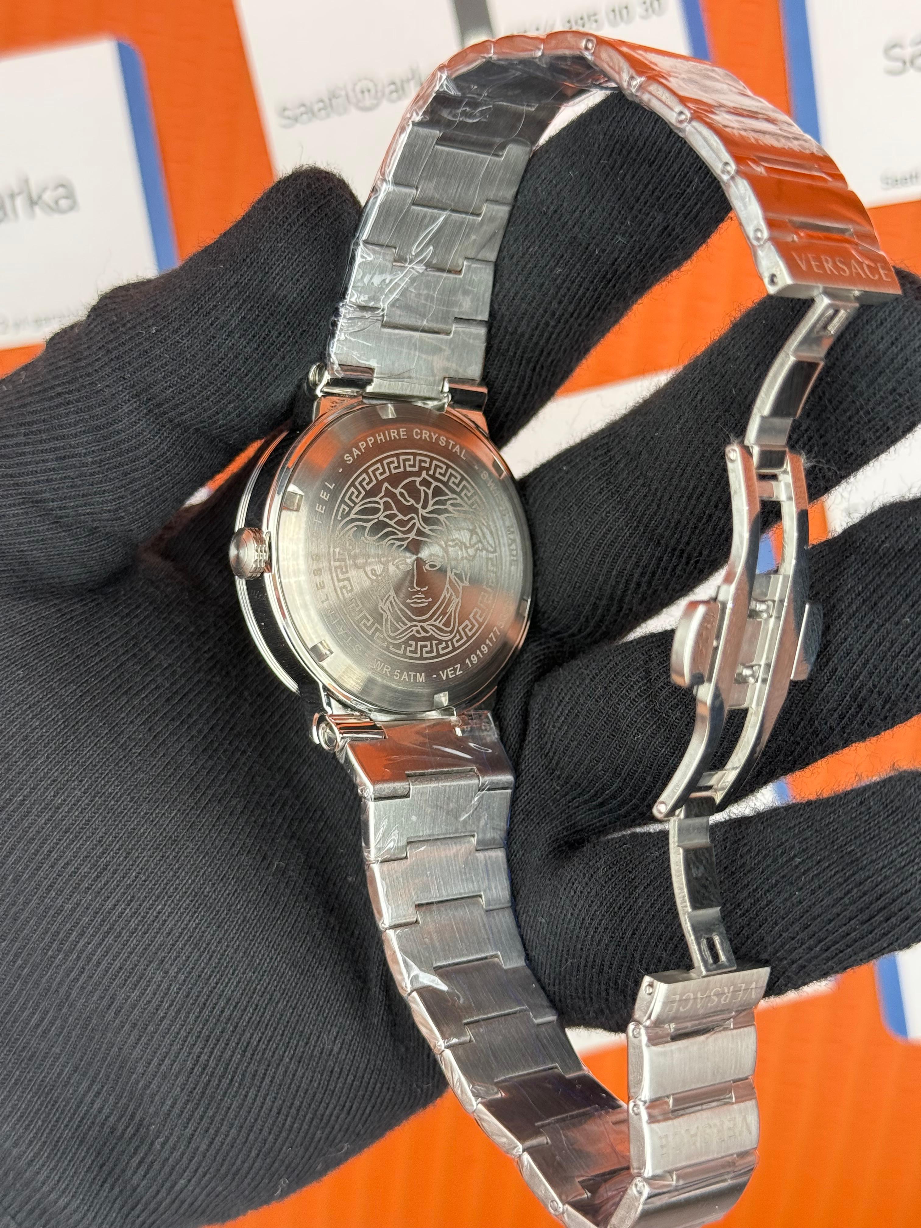VERSACE mavi kadran silver kasa kordon erkek kol saati