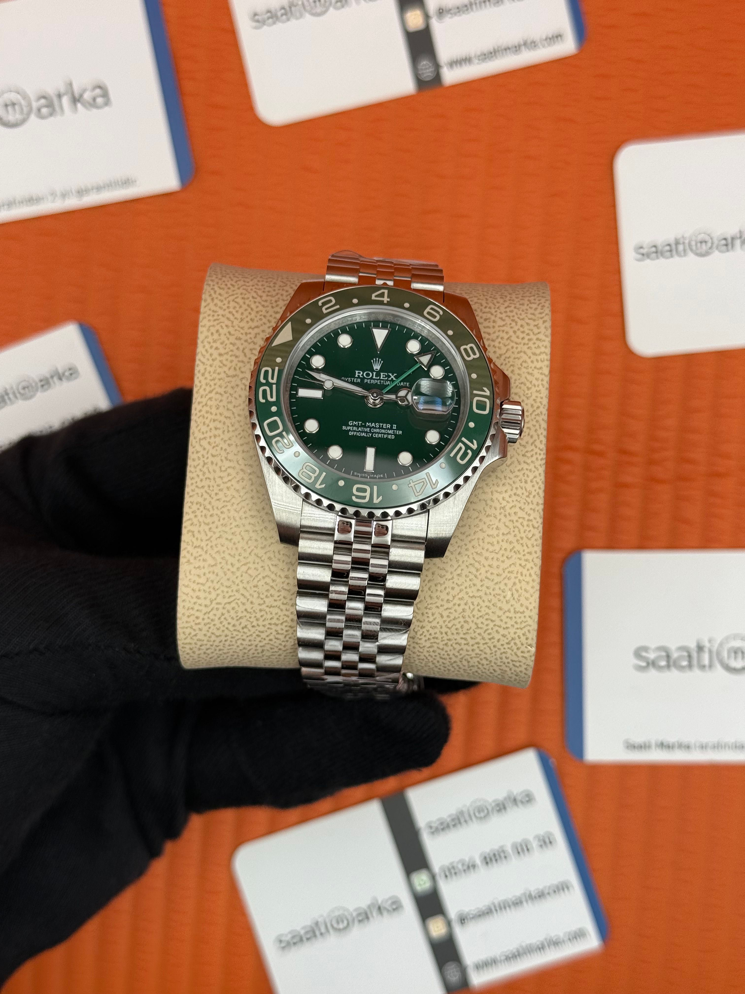 ROLEX Gmt Master green dial bezel jubilee silver kordon 40mm