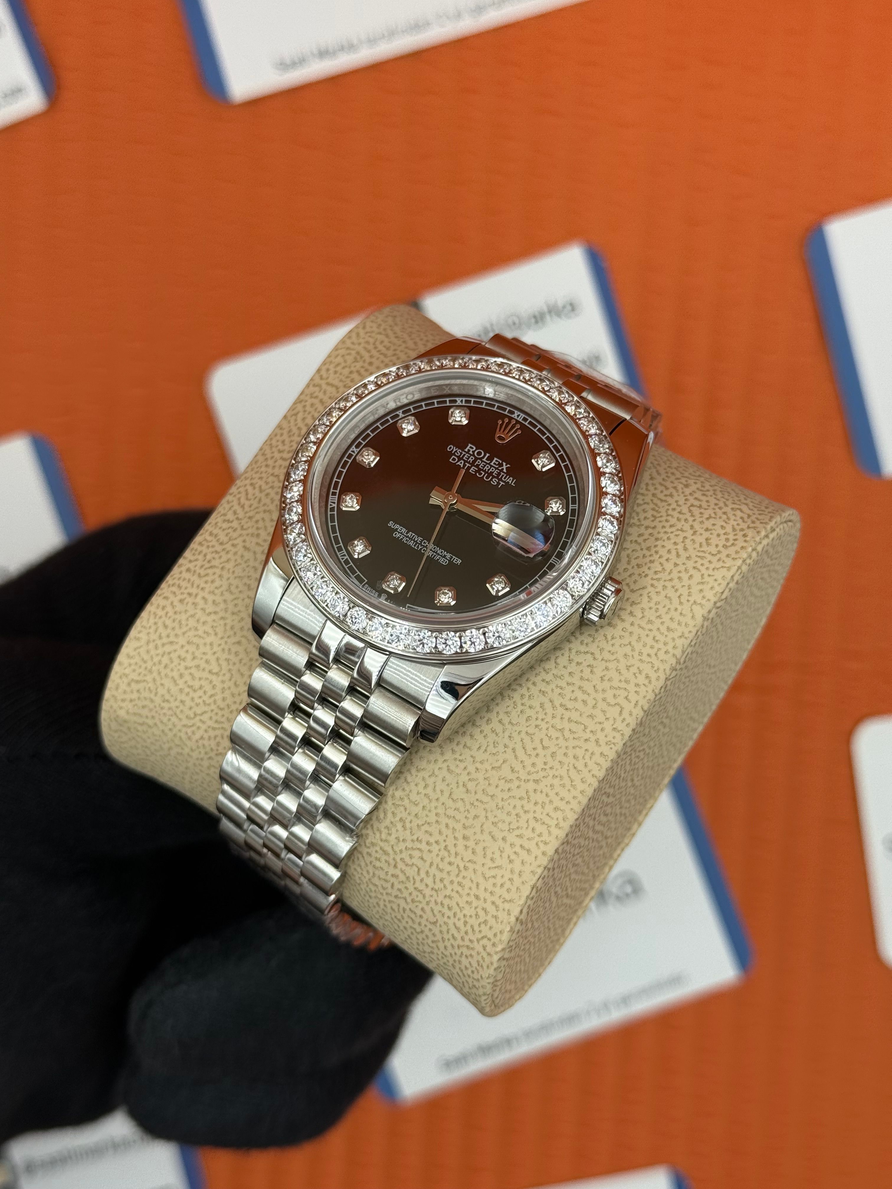 ROLEX Datejust taşlı bezel baget taşlı black dial silver jubilee kordon