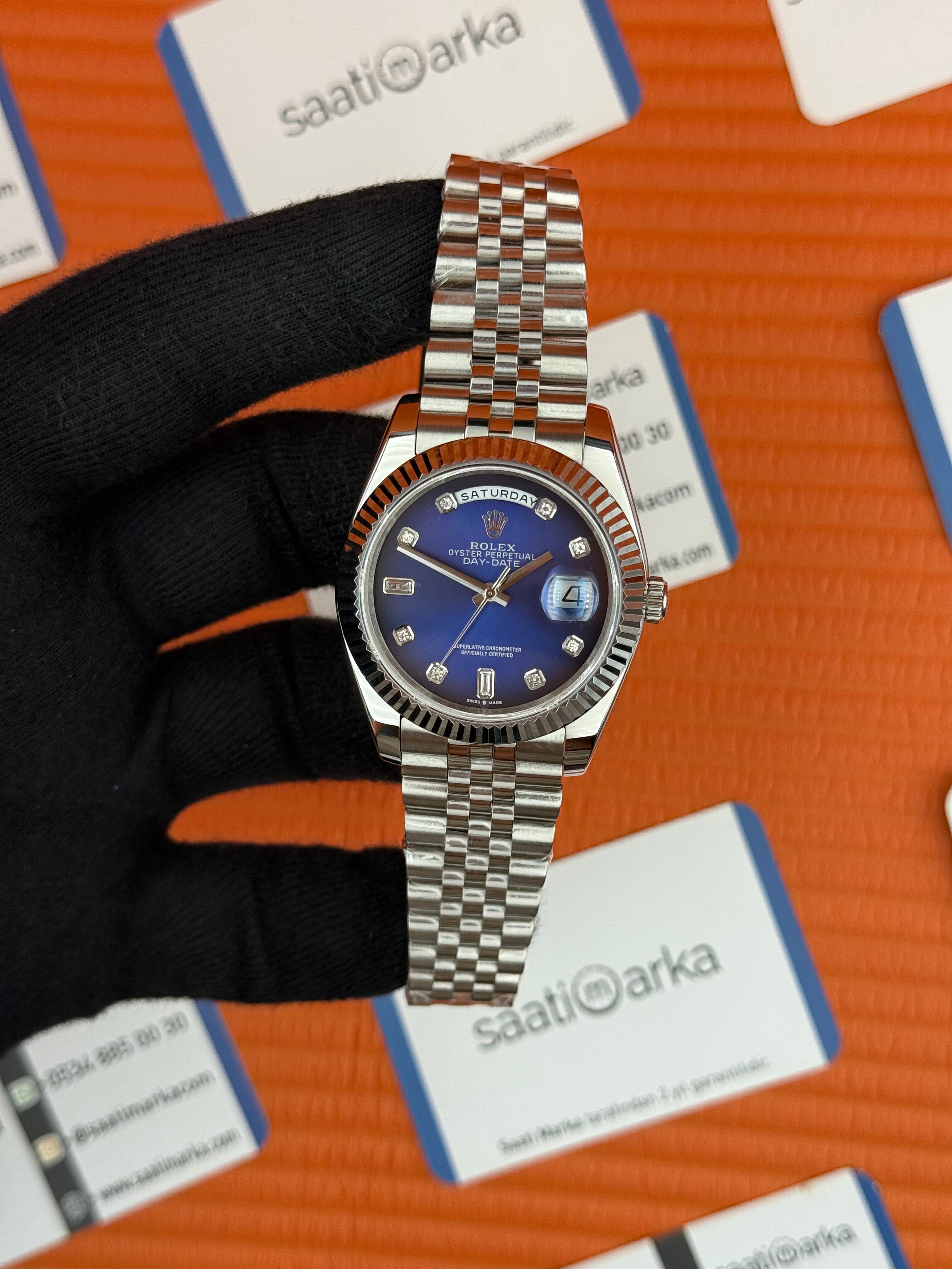 ROLEX Day Date vaget taşlı mavi siyah kadran silver jubilee kordon