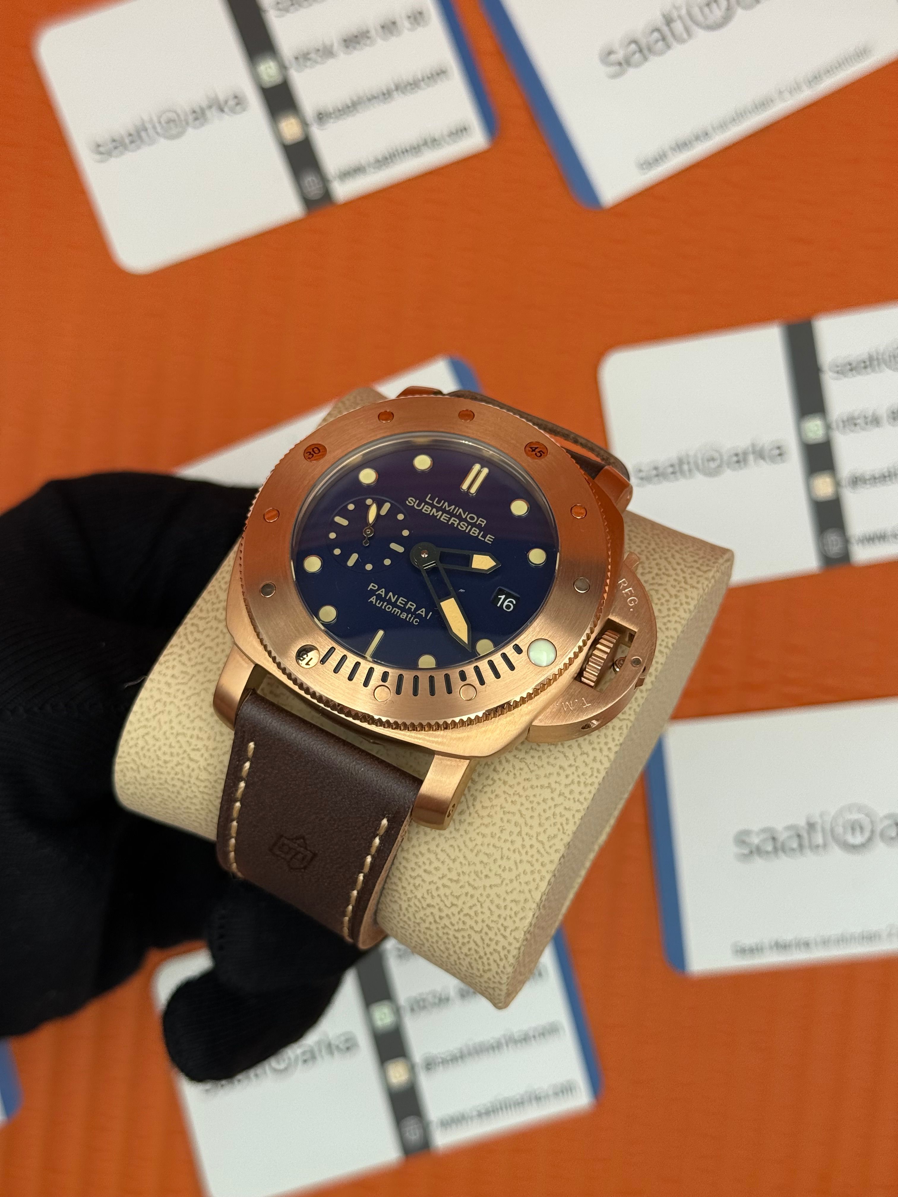 PANERAI submersible automatic kahverengi deri kordon rose kasa