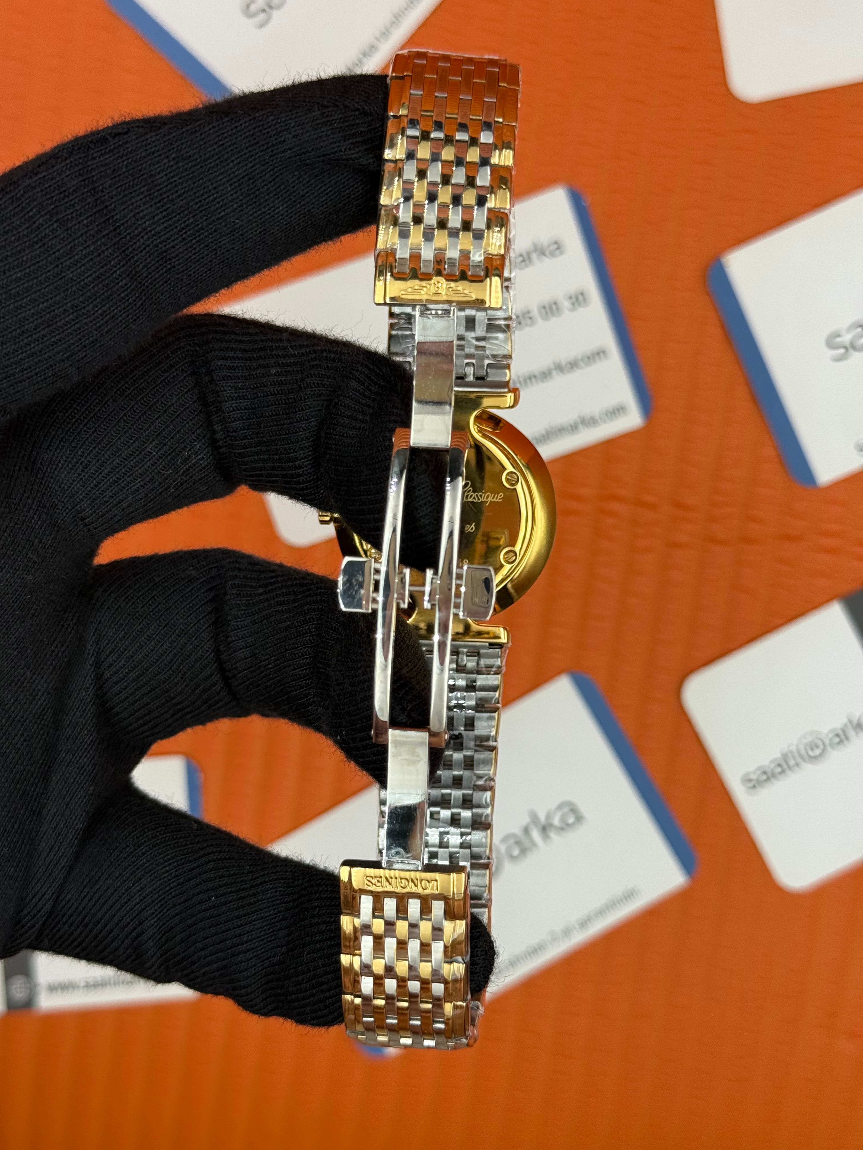 LONGINE şampanya baget taşlı kadran taşlı bezel gold silver kordon kadın kol saati