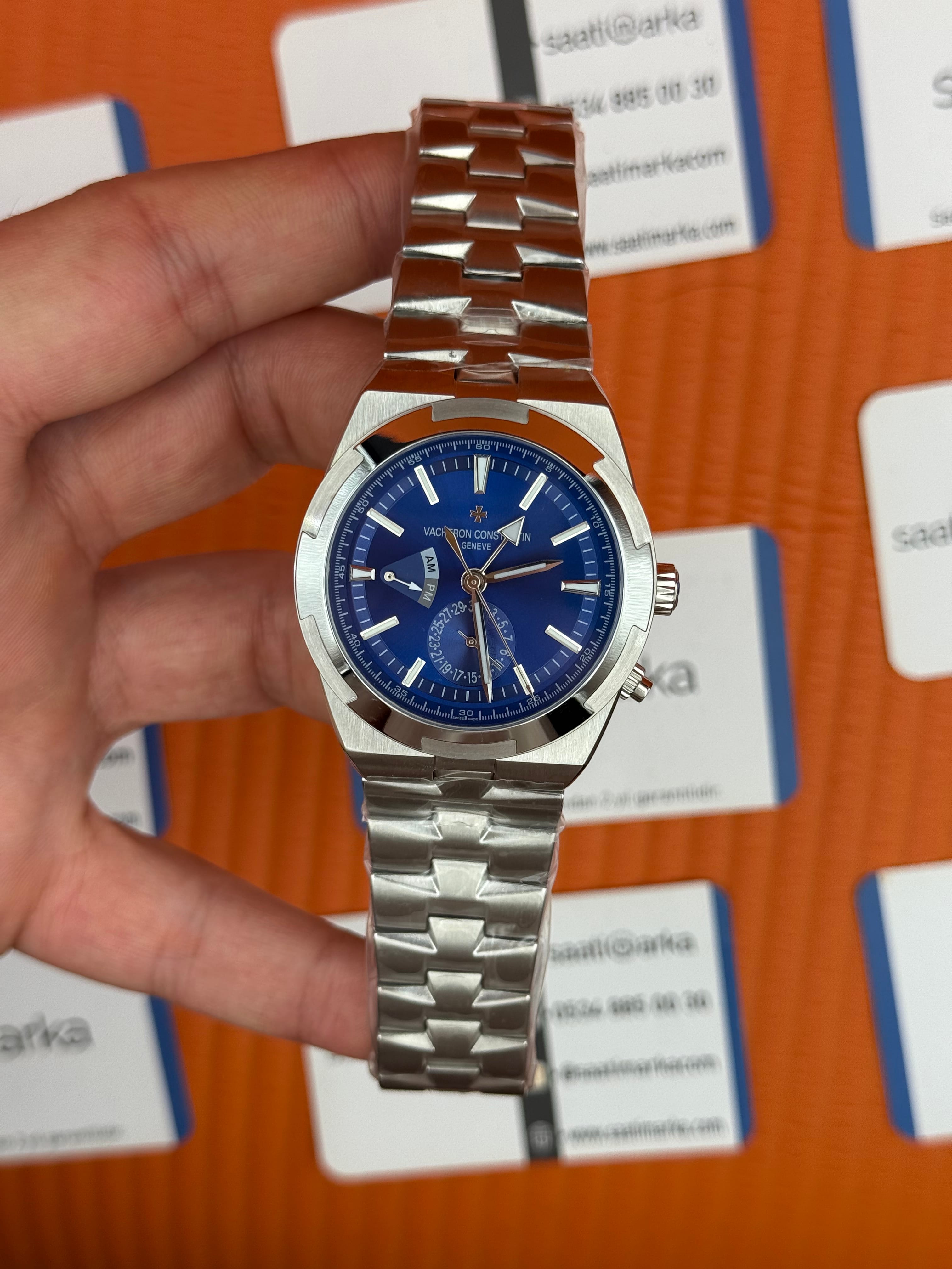 VACHERON CONSTANTIN overseas dual time 41mm mavi kadran silver kasa kordon erkek kol saati