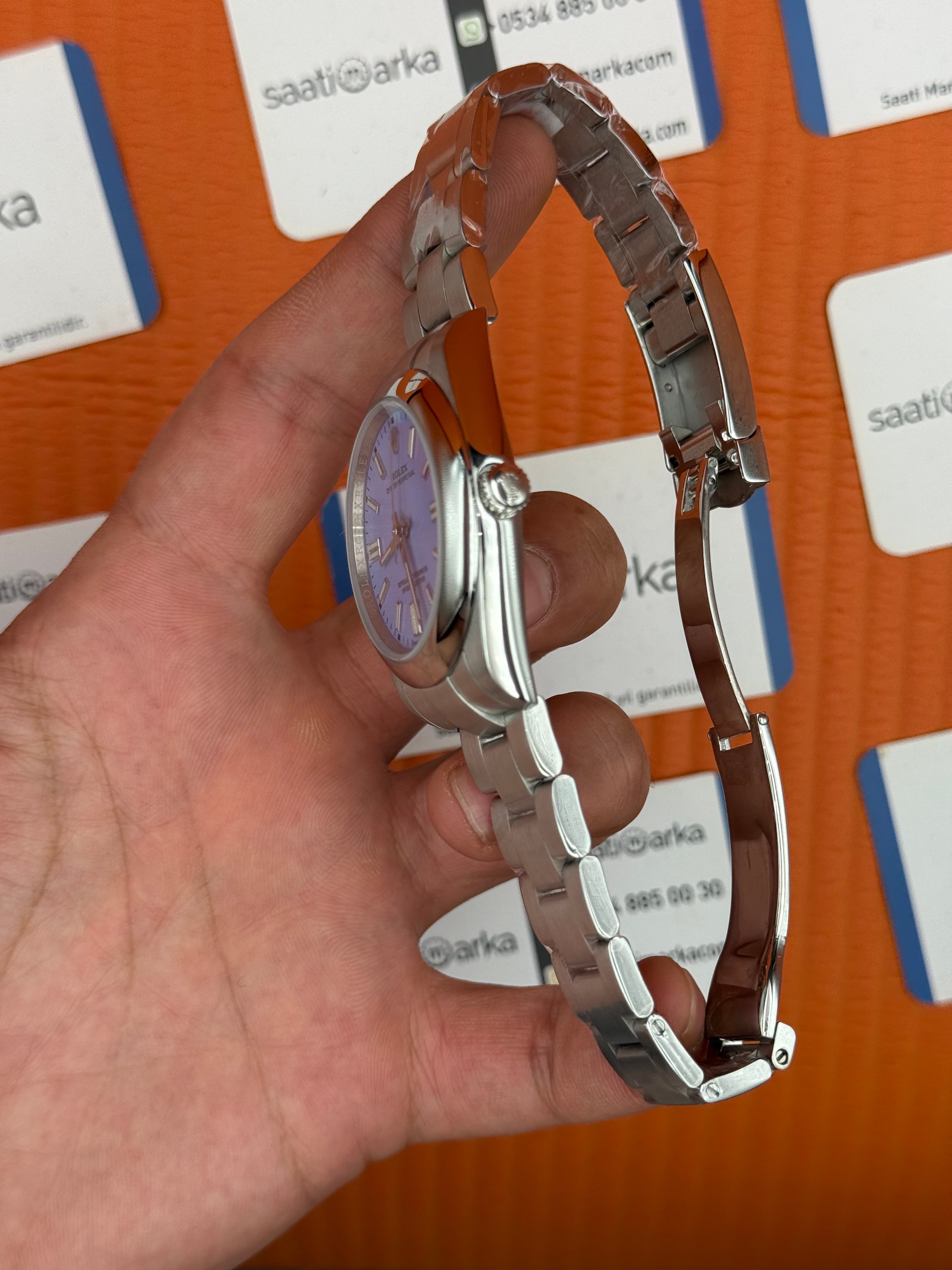 ROLEX oyster perpetual levander kadran silver kasa kordon erkek kol saati