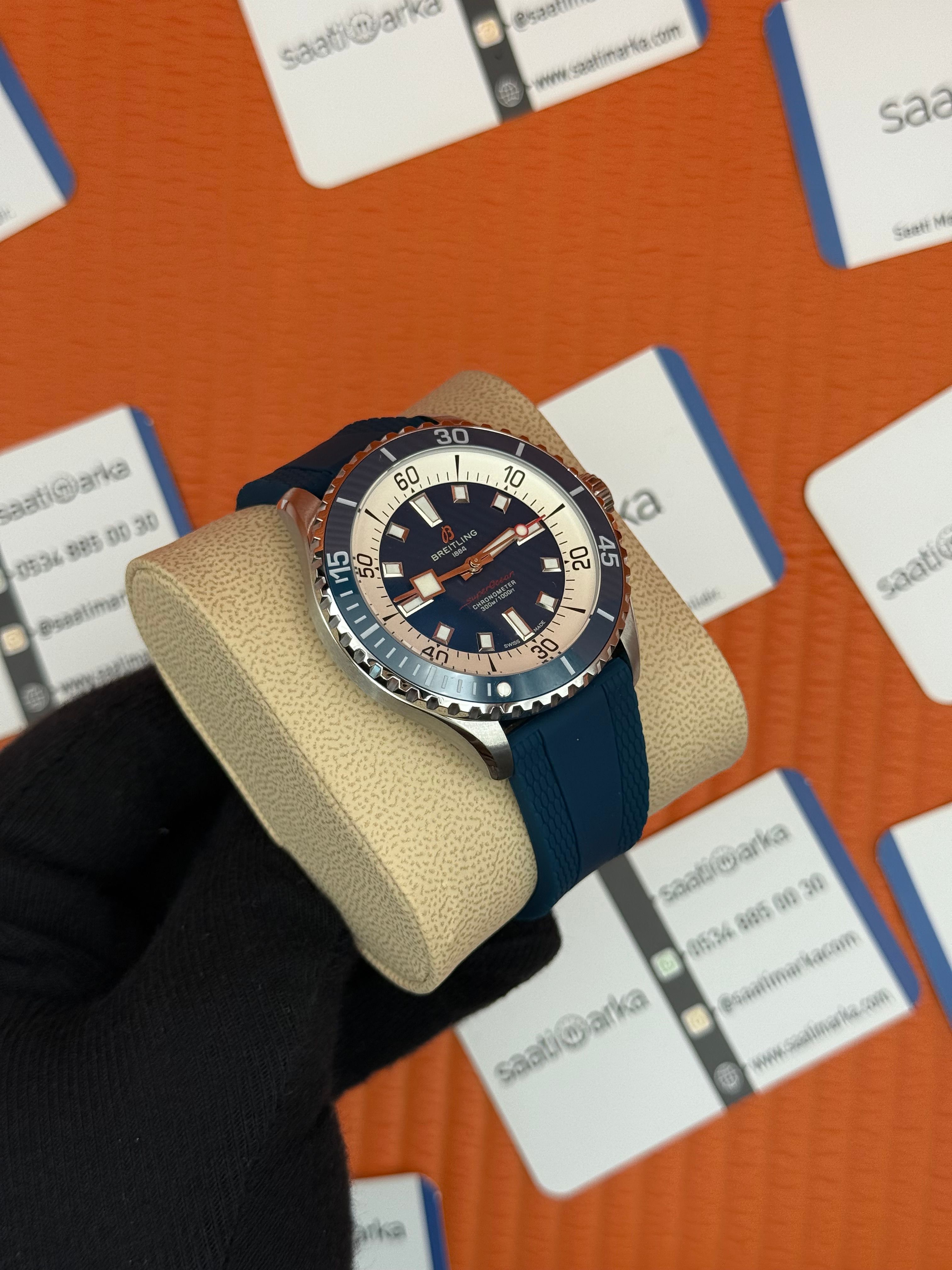 ROLEX Superocean lacivert kauçuk kordon lacivert kadran