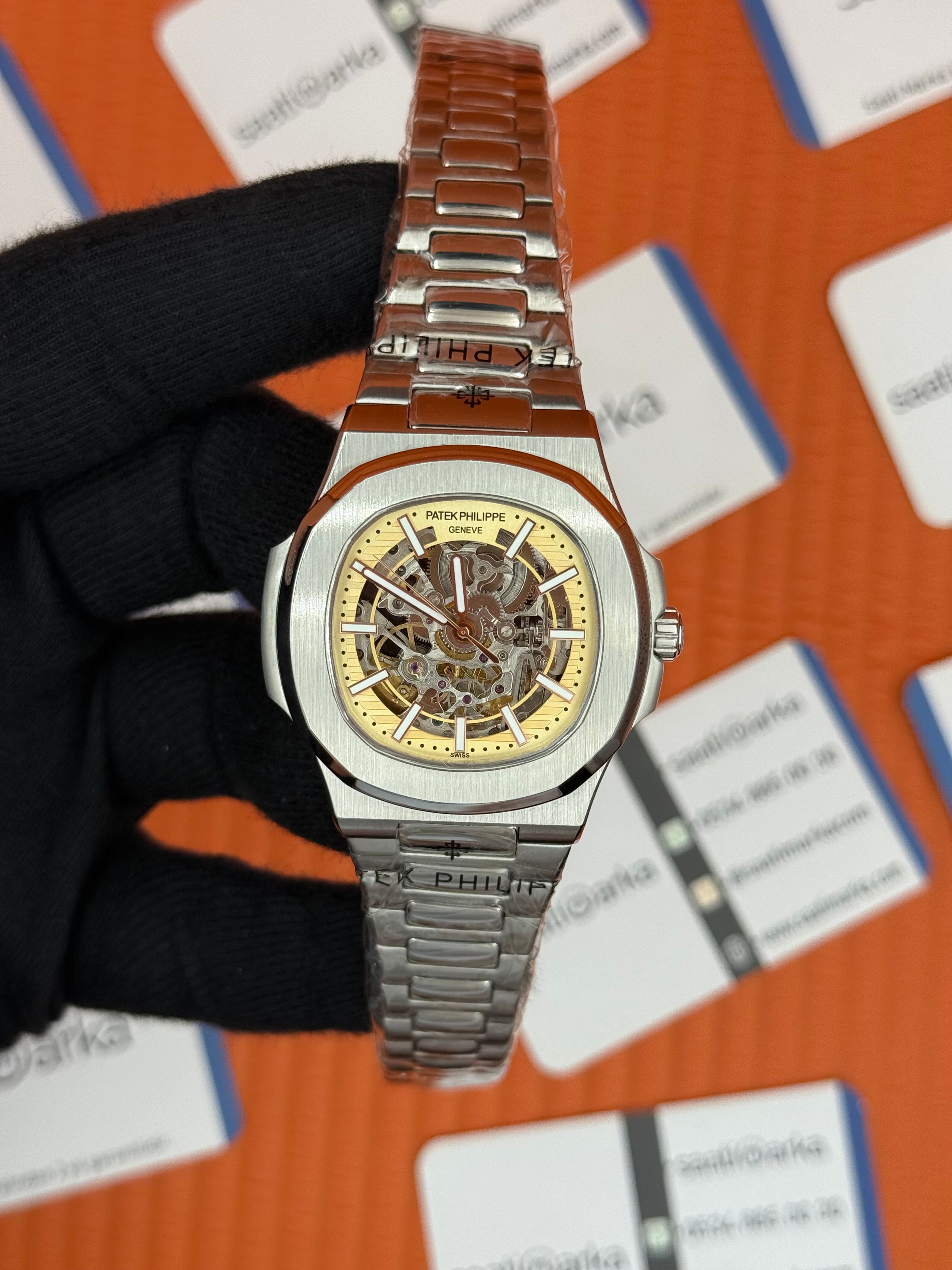 PATEK PHILIPPE SKELETON SARI KADRAN SİLVER KASA KORDON 