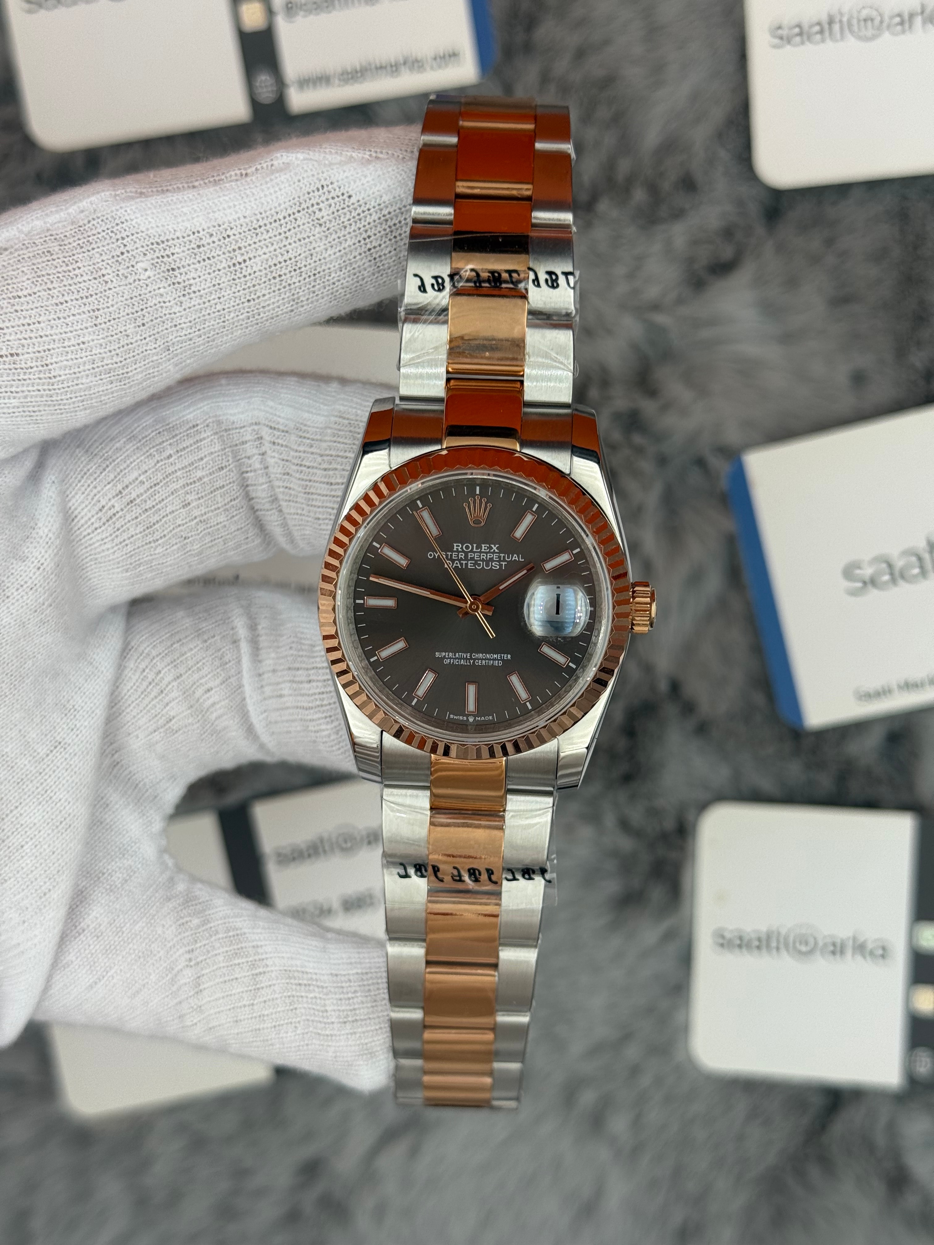 ROLEX Datejust 36mm gri kardan silver kasa rose silver oyster kordon 