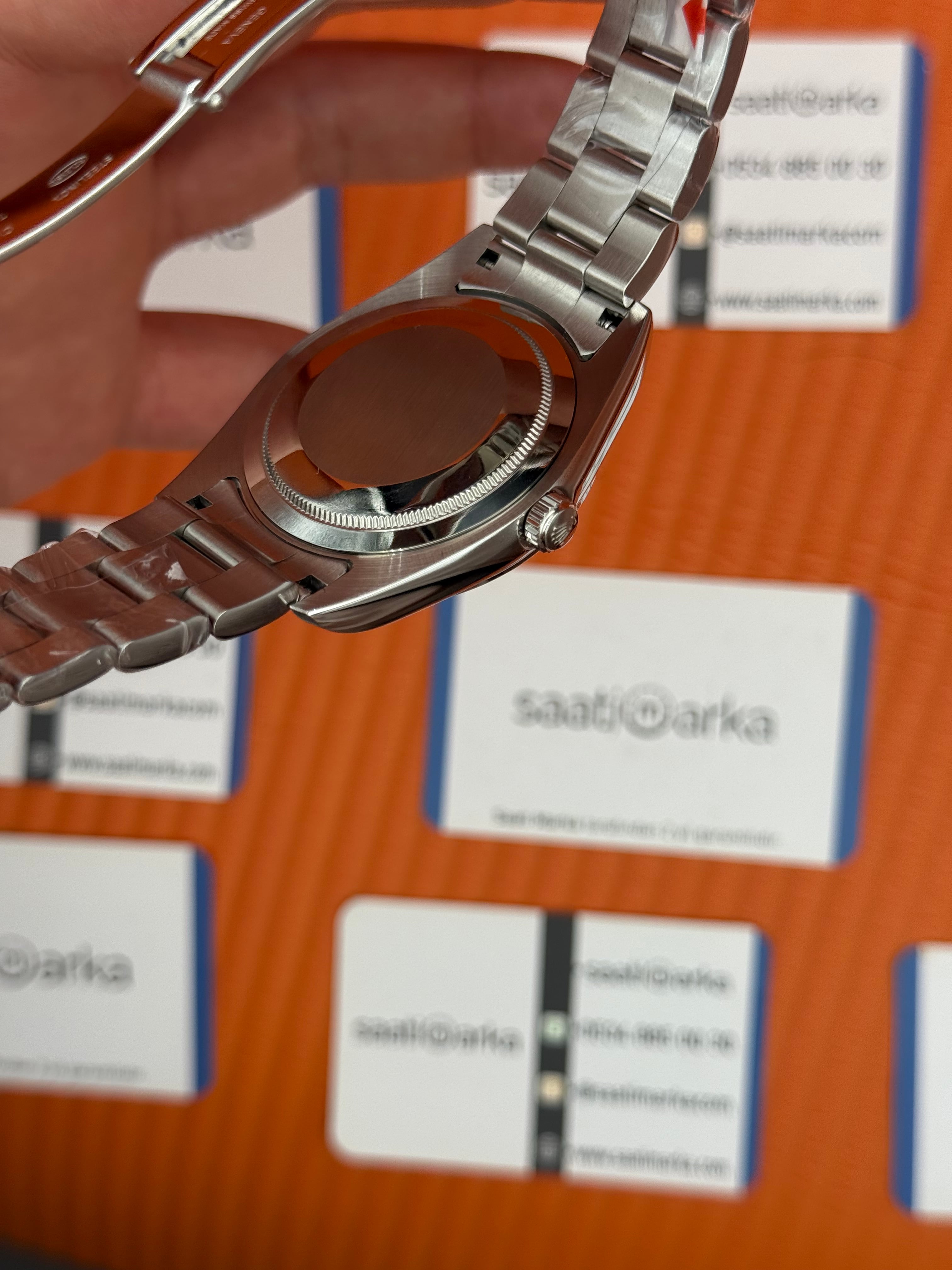 ROLEX oyster perpetual bej kadran silver kasa kordon erkek kol saati