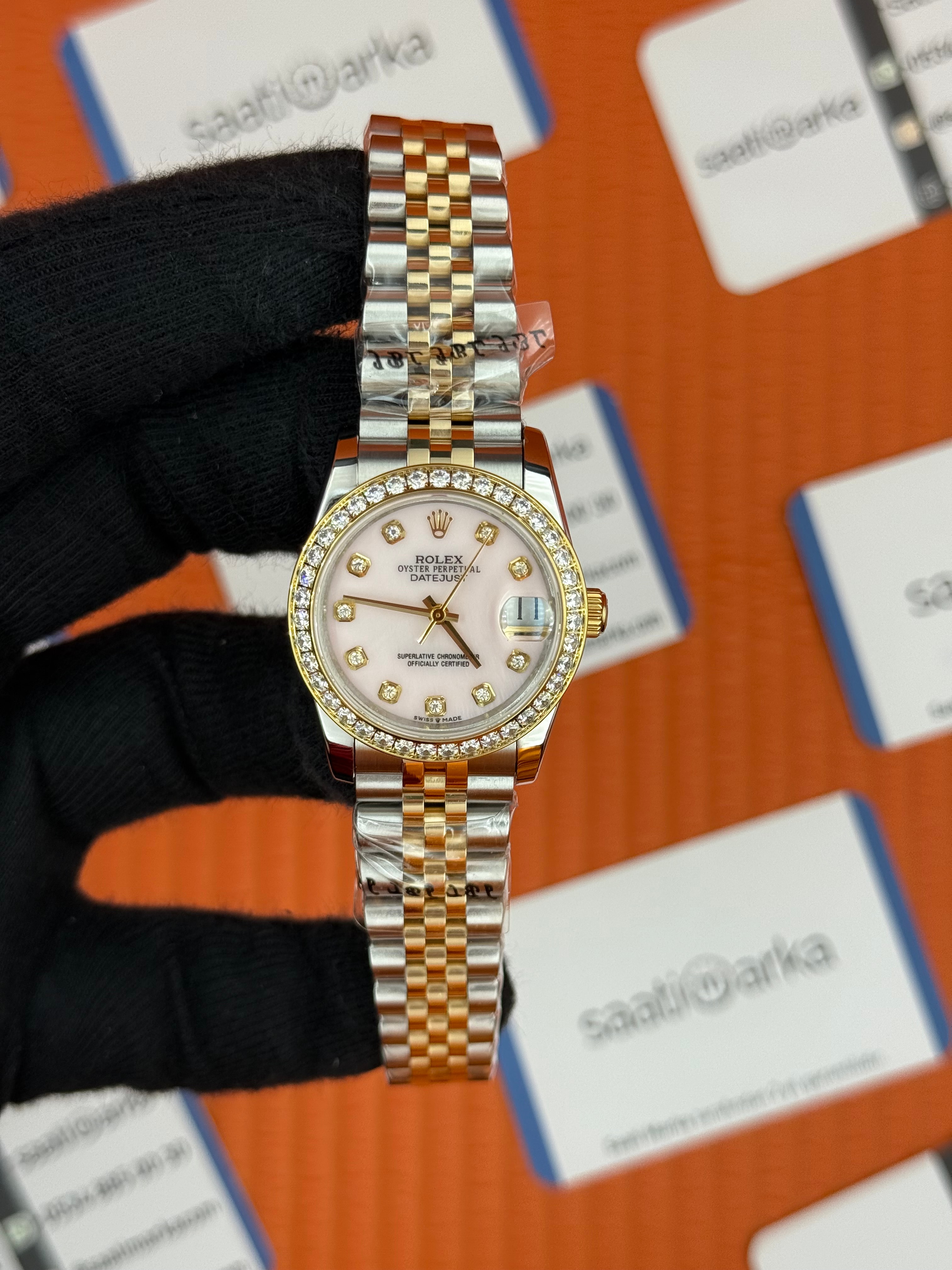 ROELX datejust 31mm toz pembe kadran gold silver jubilee kordon