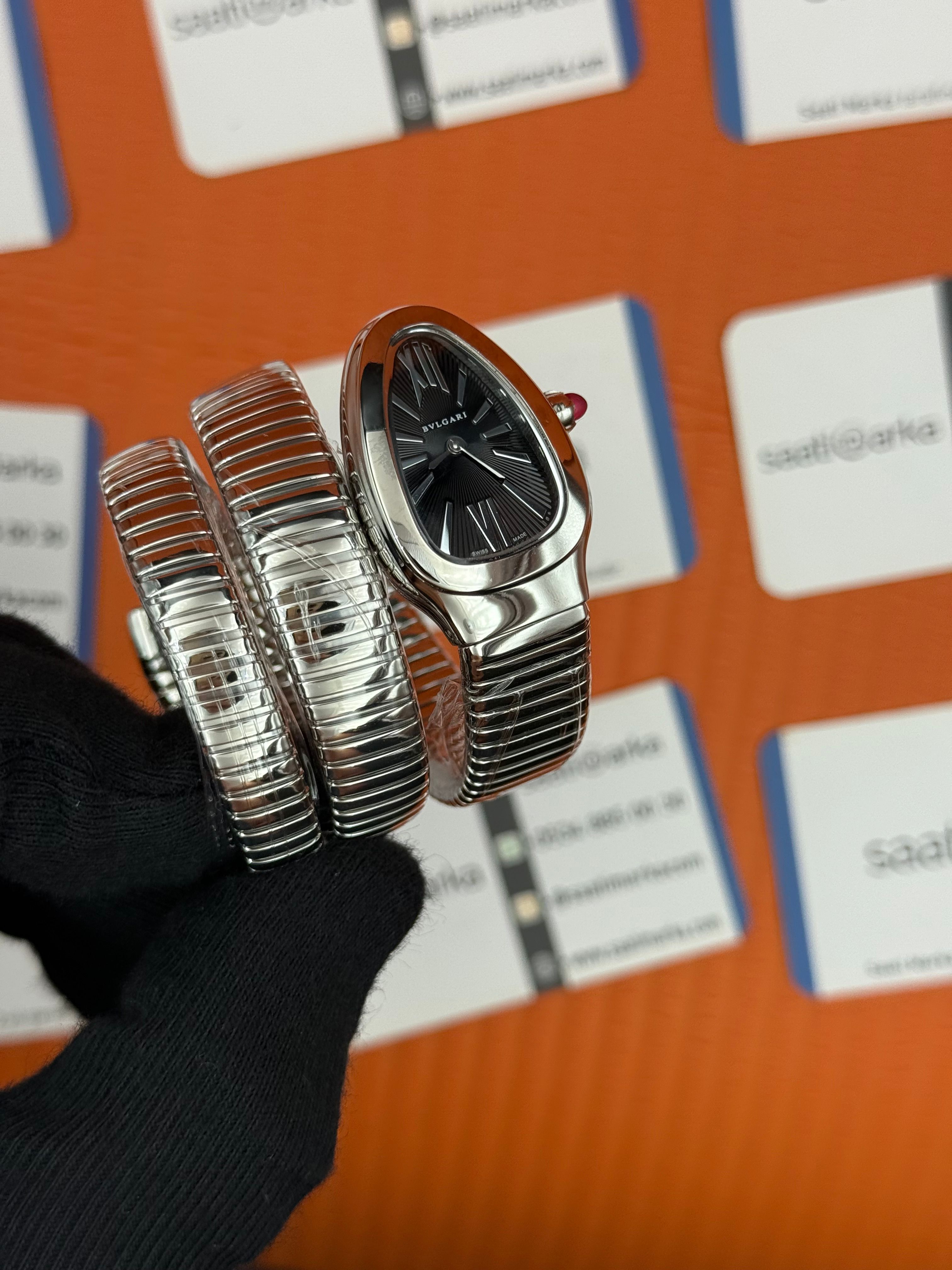 BVLGARİ serpenti çift sarma silver kordon siyah kadran kadın kol saati