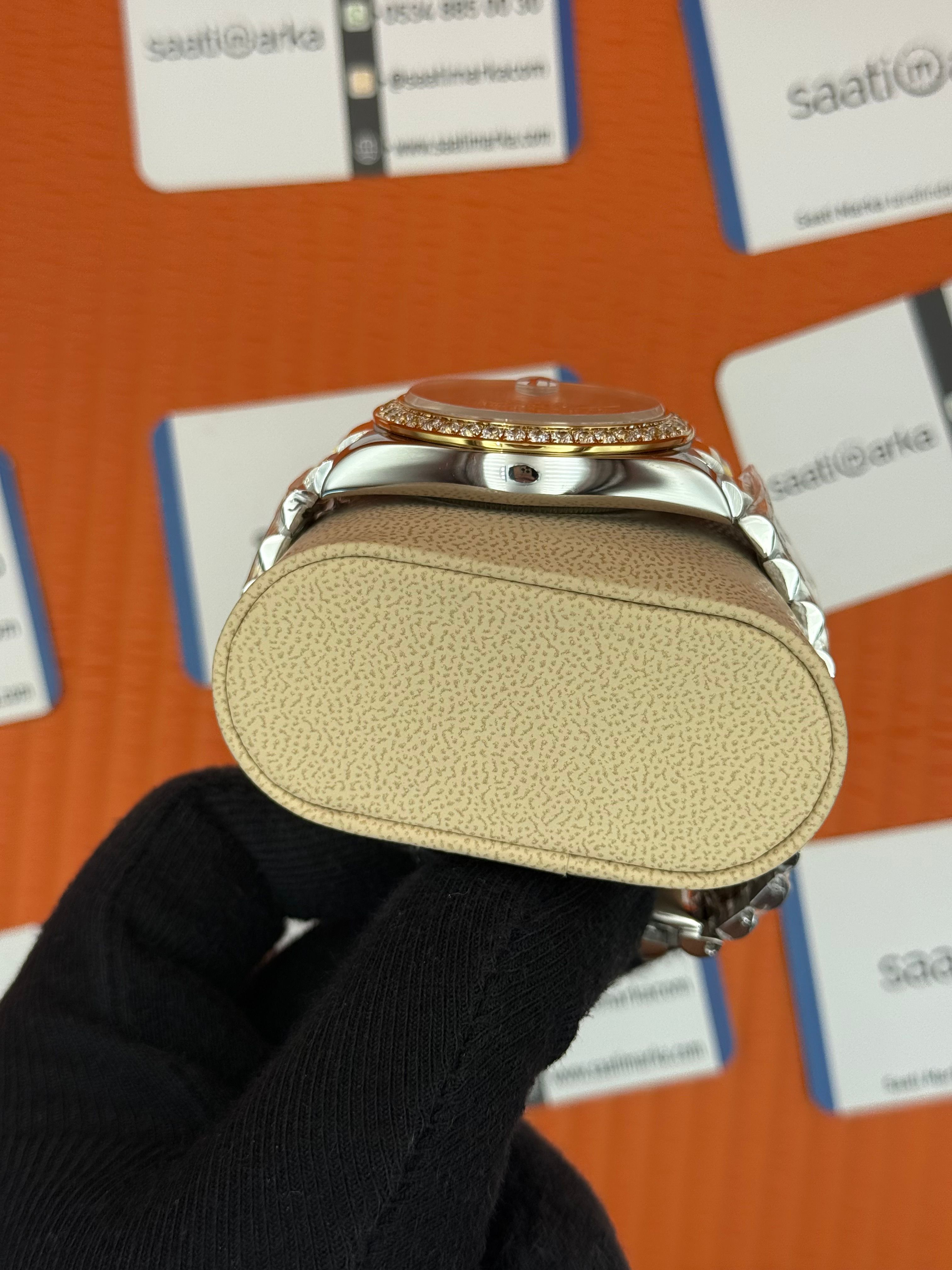 ROLEX Day Date taşlı kadran-bezel gold silver president kordon