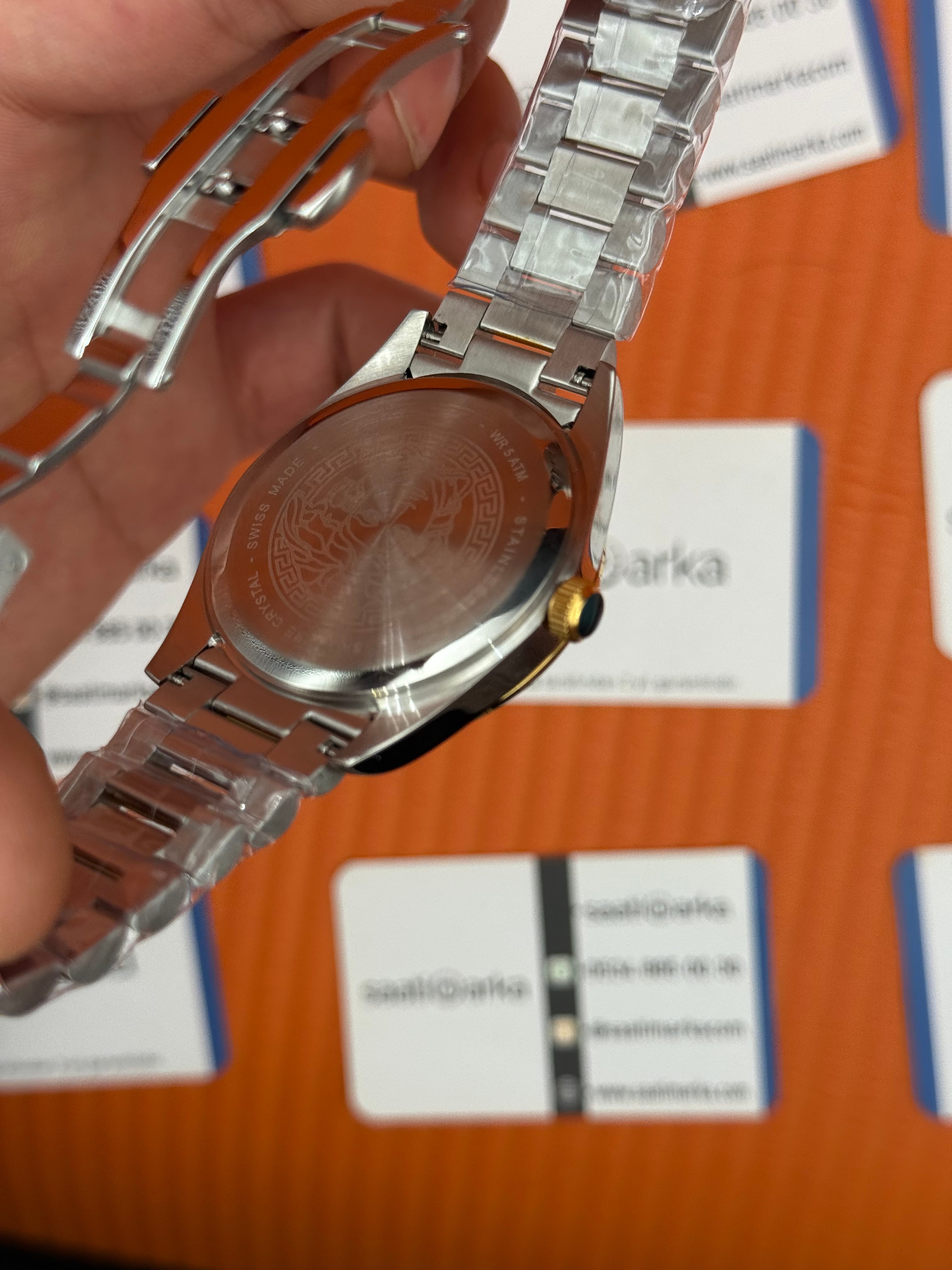 VERSACE 40mm beyaz kadran gold silver kasa kordon erkek kol saati