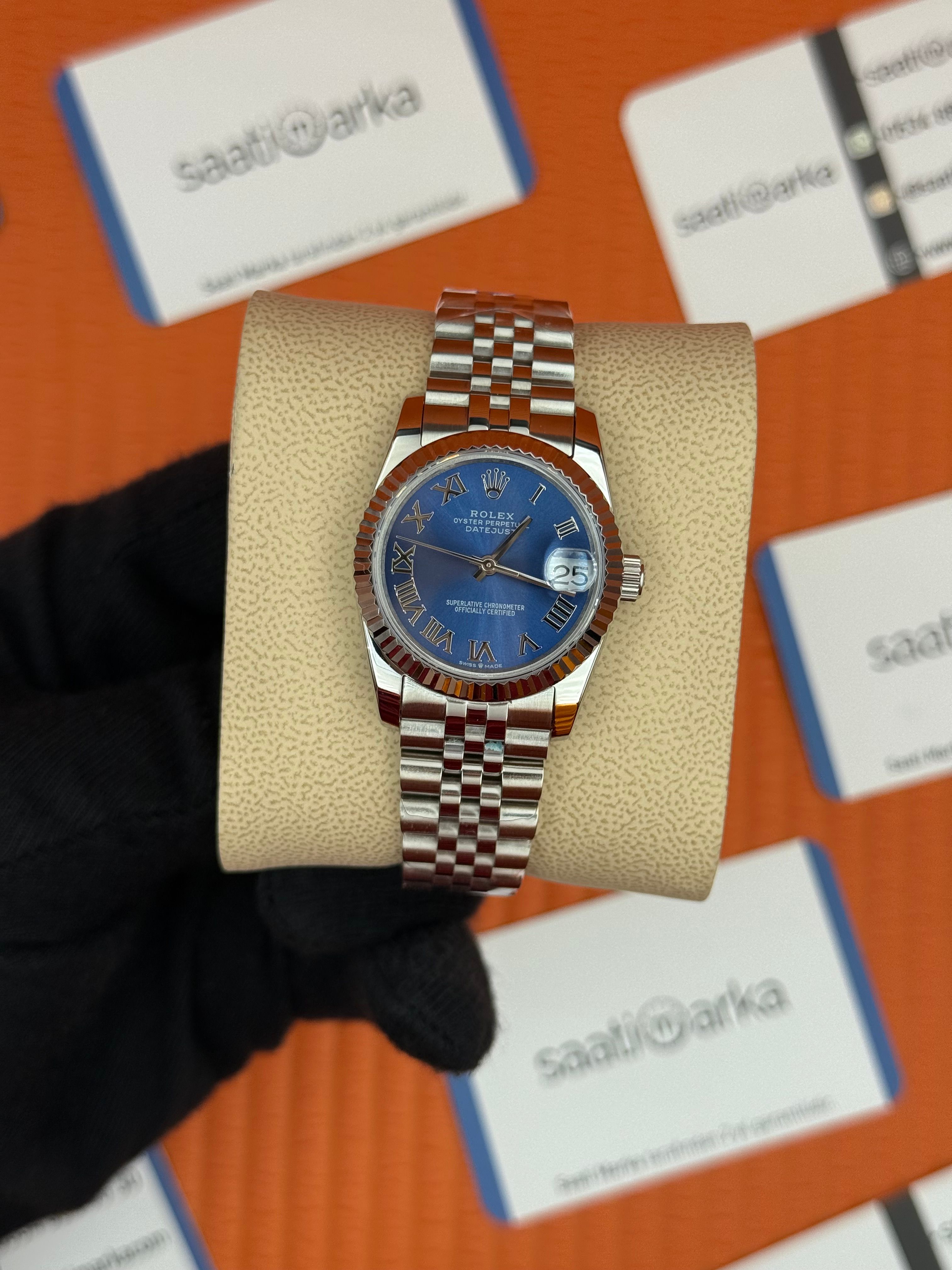 ROLEX datejust 31mm mavi roma rakamlı kadran silver jubilee kordon