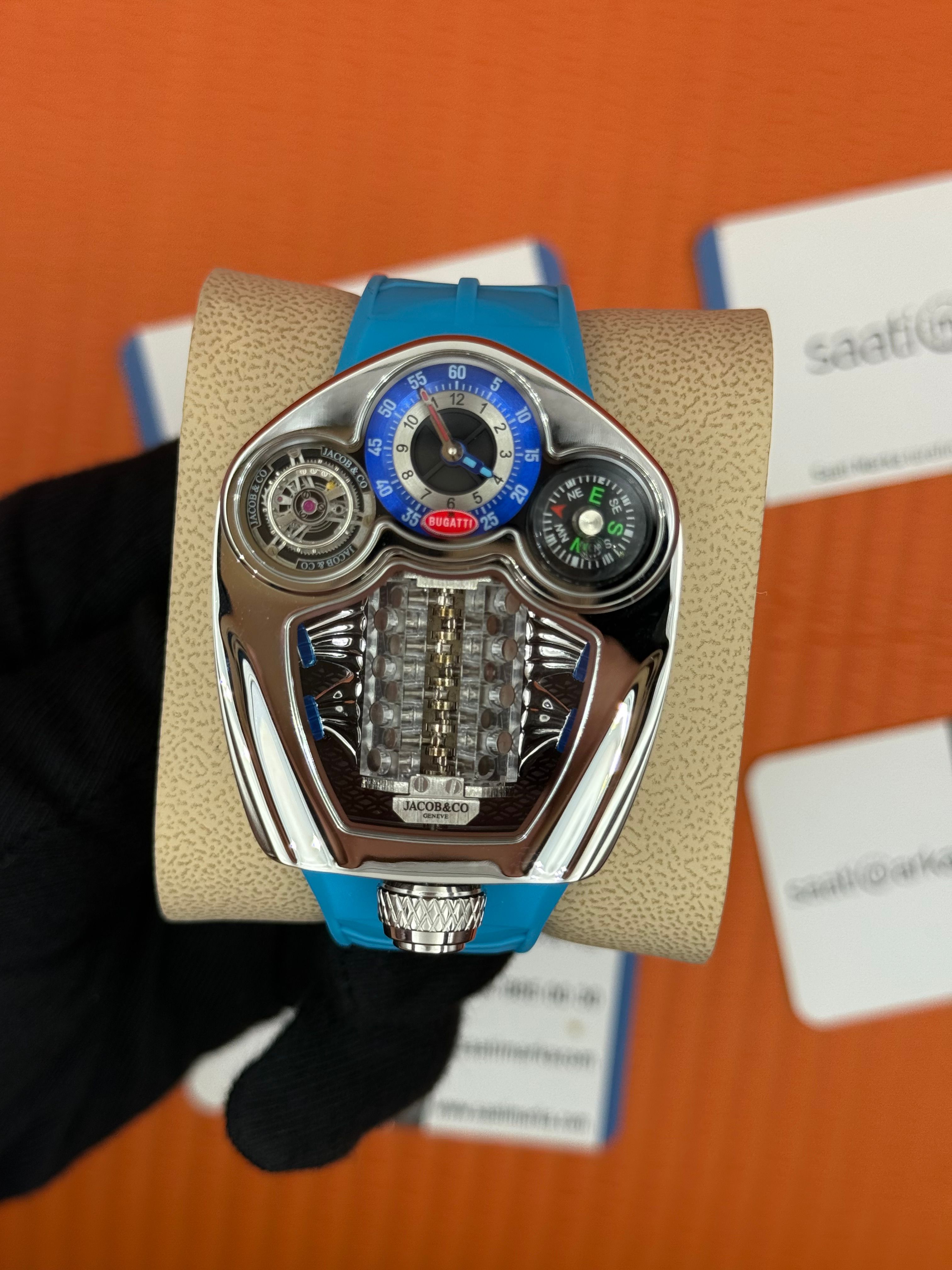 JACOB&CO BUGATTI turbillon kadran tiffany kauçuk kordon silver kasa 