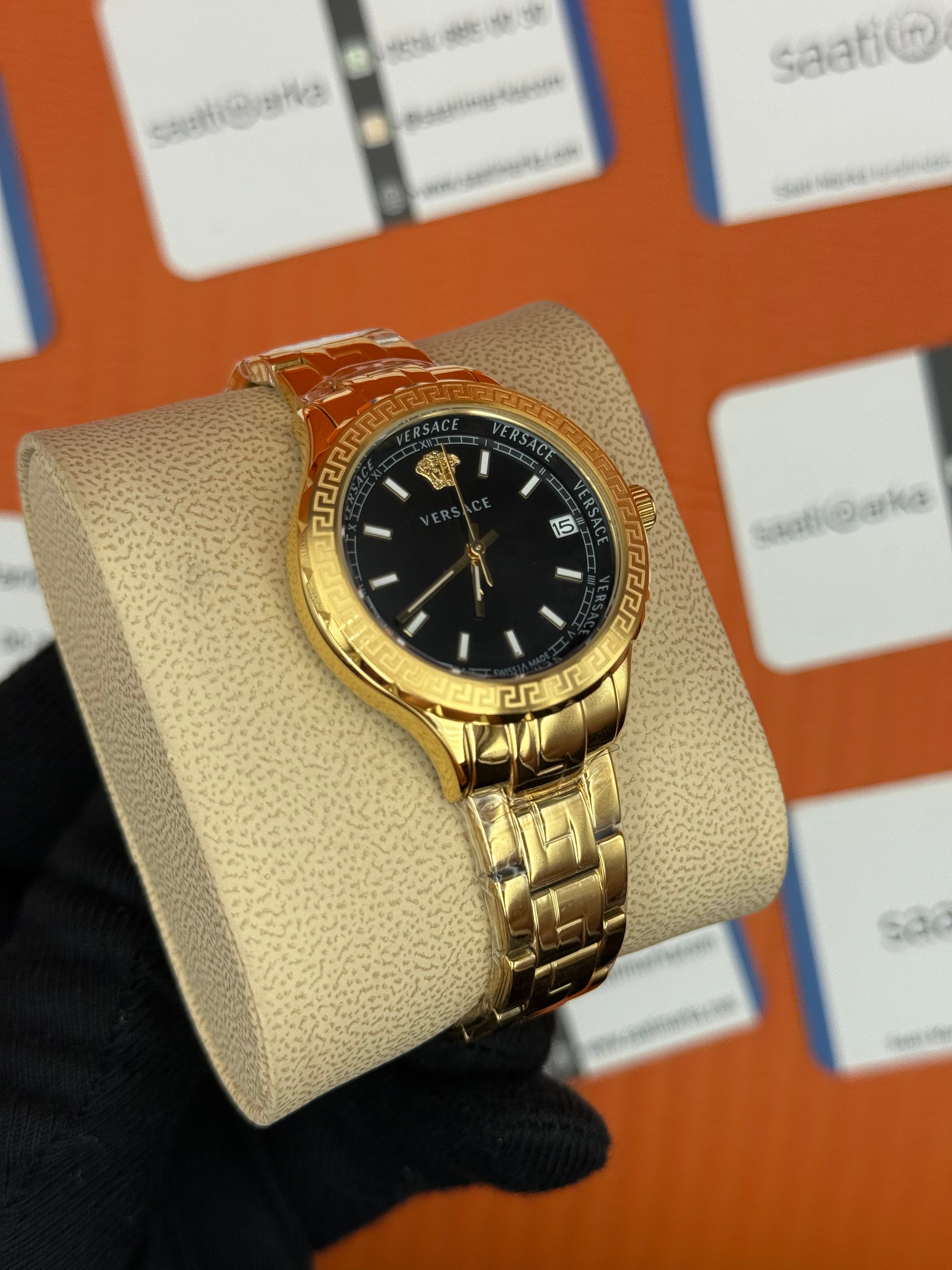 VERSACE siyah kadran gold kasa kordon kadın kol saati