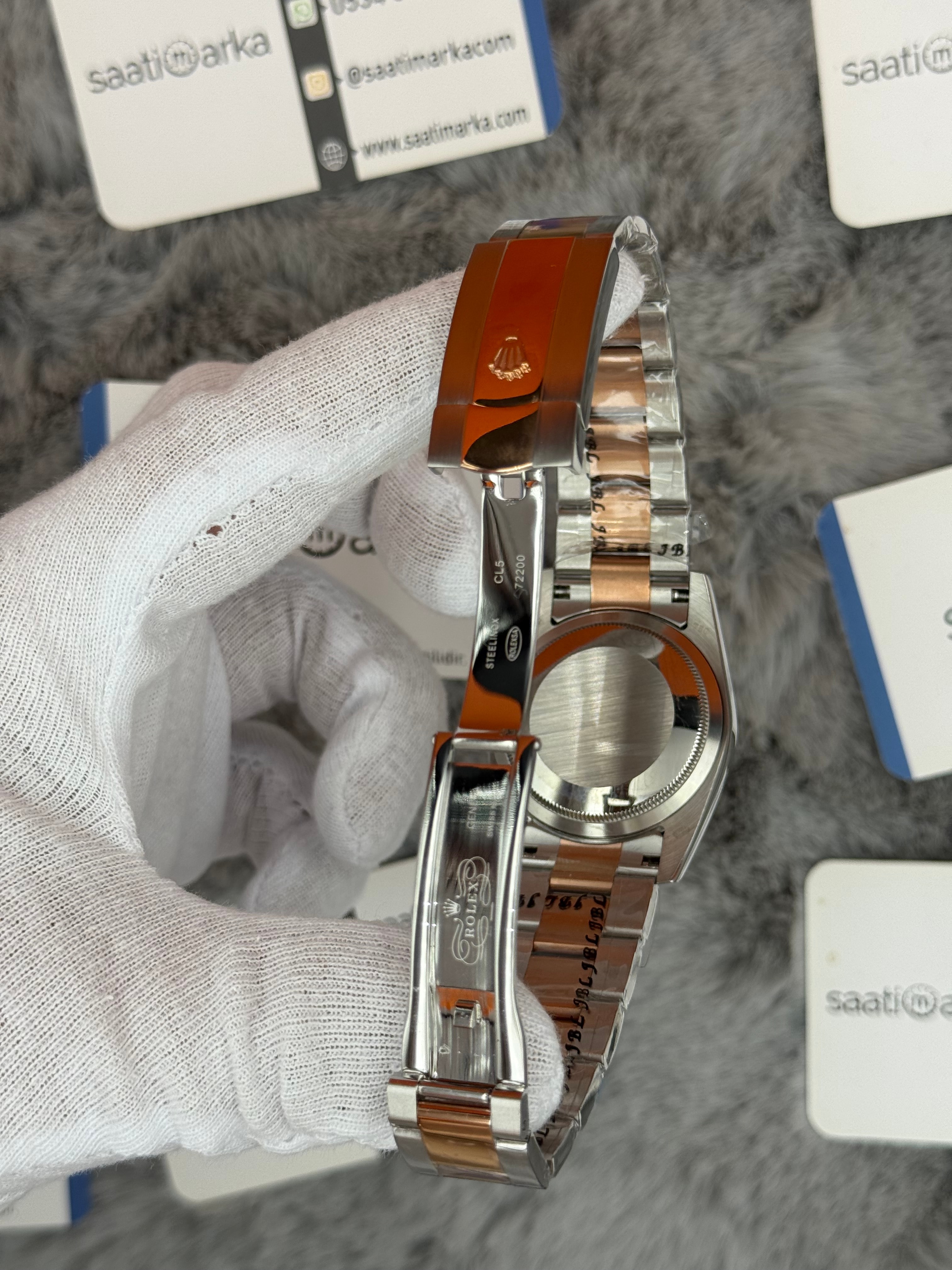 ROLEX Datejust 36mm beyaz baget taşlı kadran silver kasa rose silver oyster kordon 