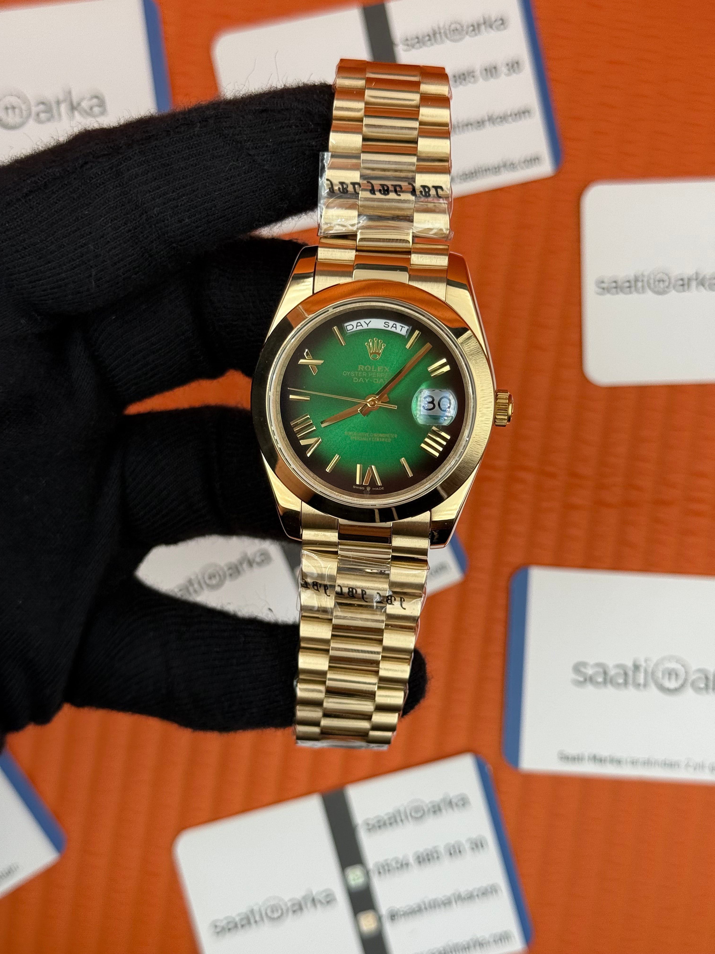 ROLE Day Date roma rakamlı siyah-yeşil kadran president kordon