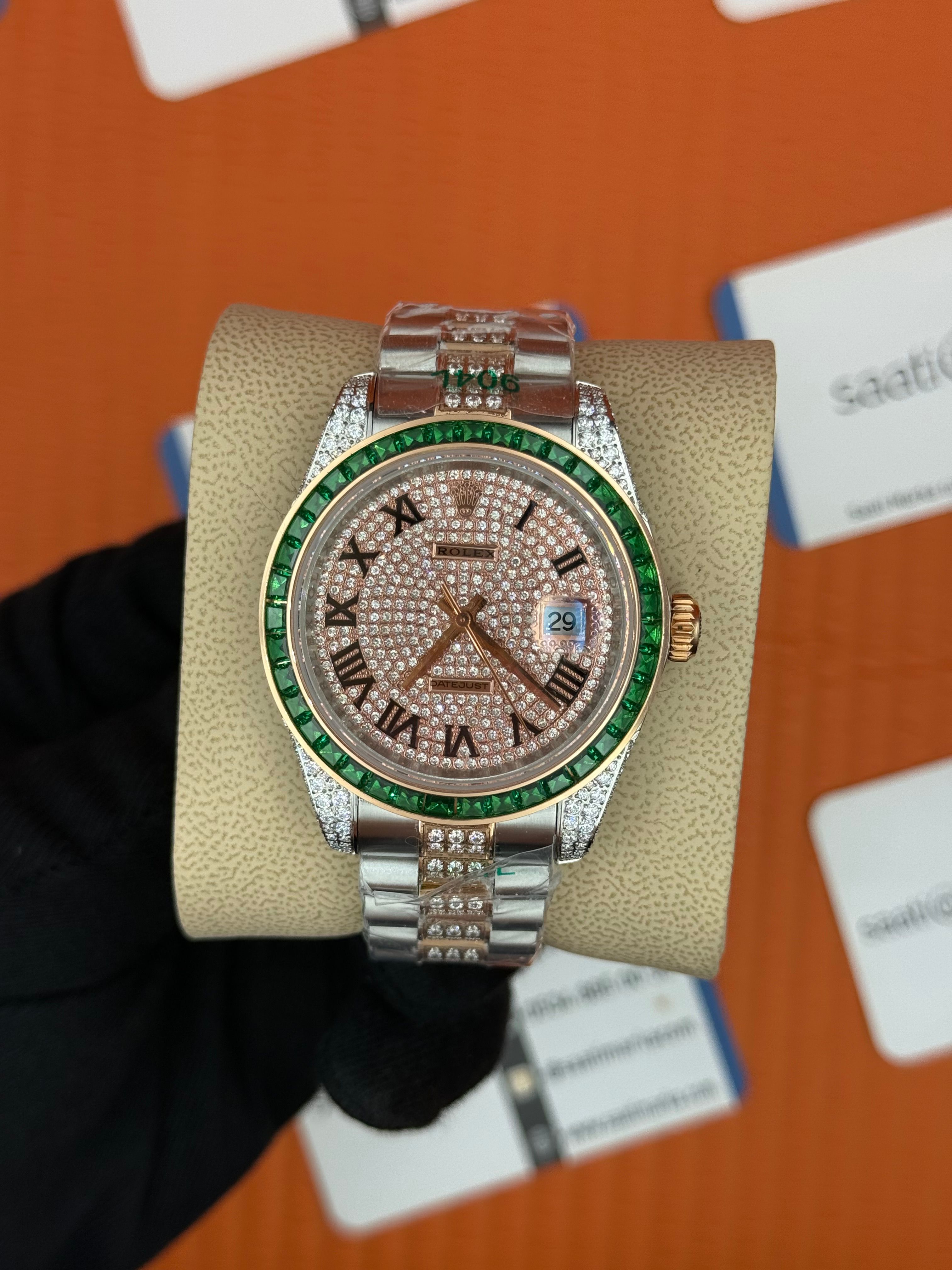 ROLEX Datejust taşlı kasa kordon rose silver kordon 