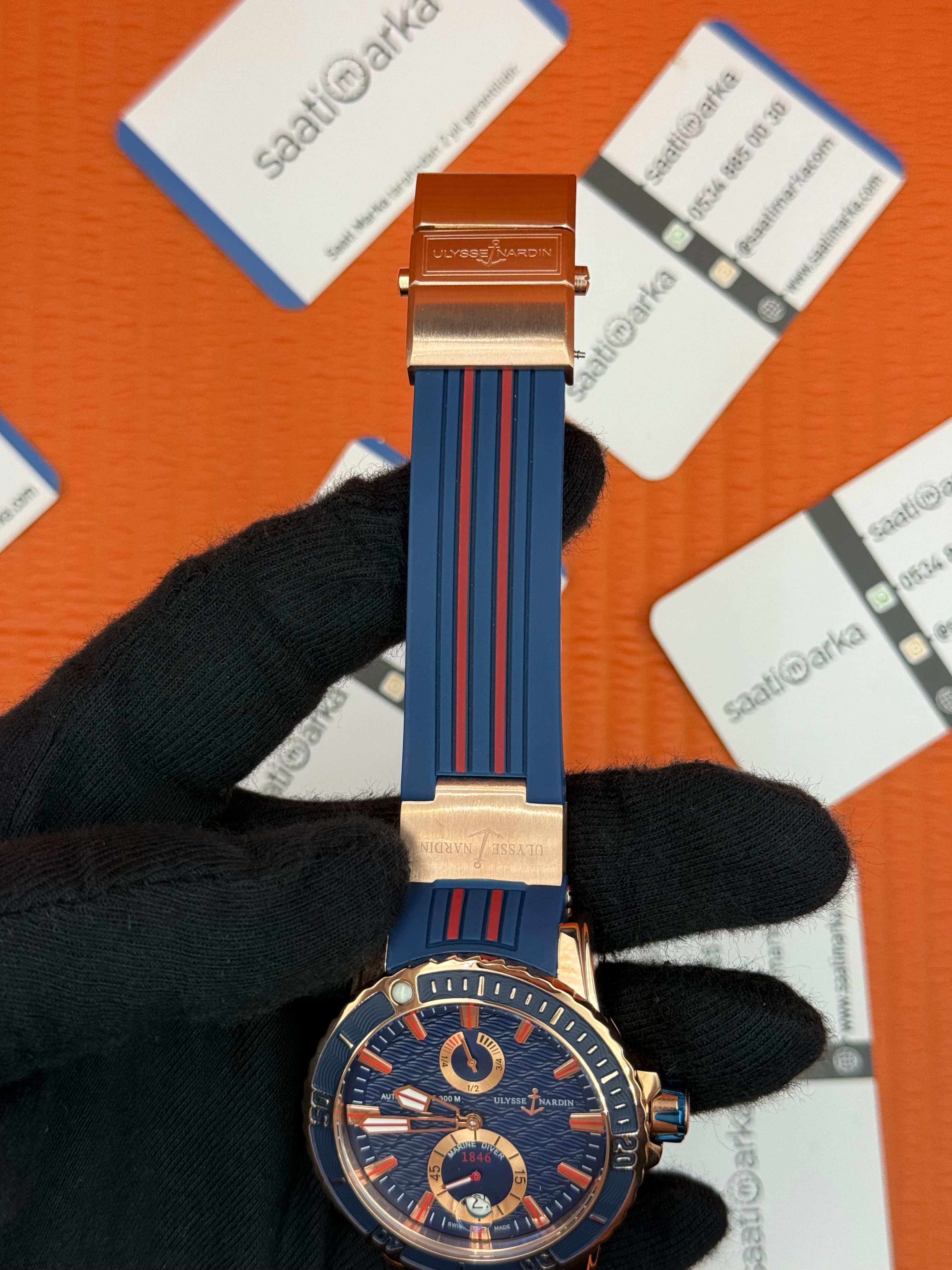 ULYSSE NARDİN CHRONOMETER MAXİ MARİNER LACİVERT KORDON ROSE KASA 