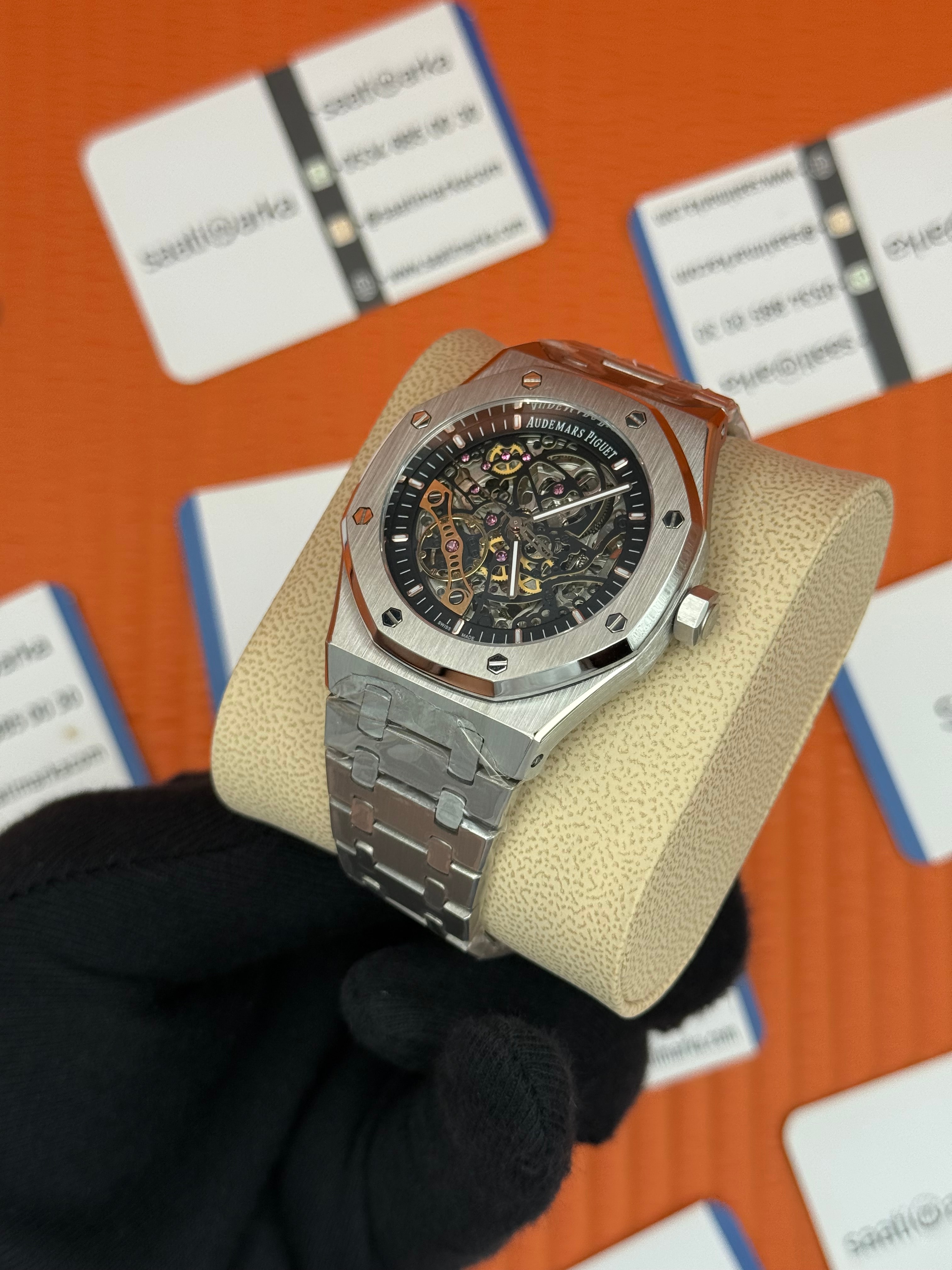 AUDEMARS PİGUET ROYAL OAK  SKELETON SİYAH KADRAN SİLVER KASA-KORDON