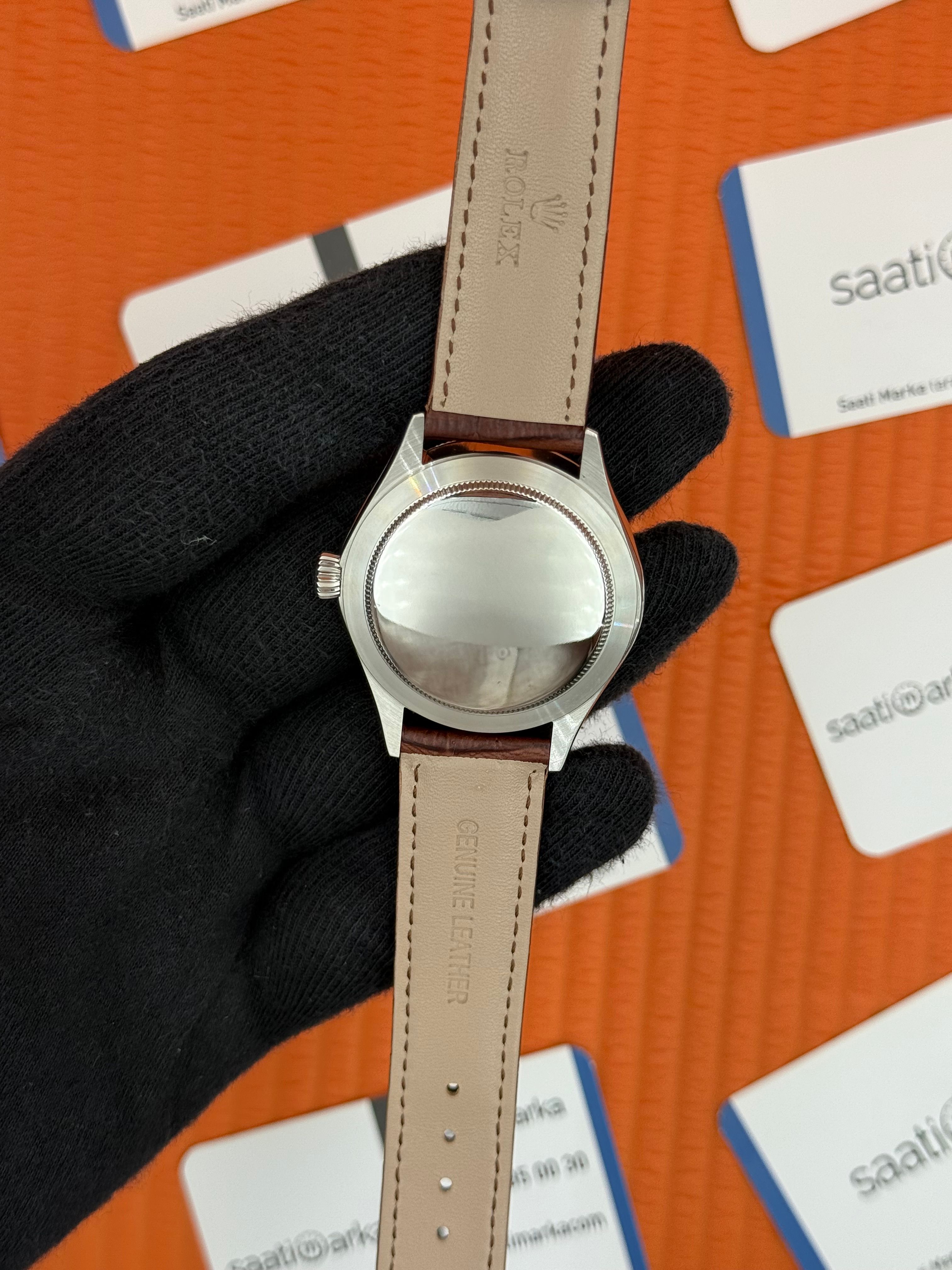 ROLEX Cellini silver kasa beyaz kadran kahverengi deri kordon