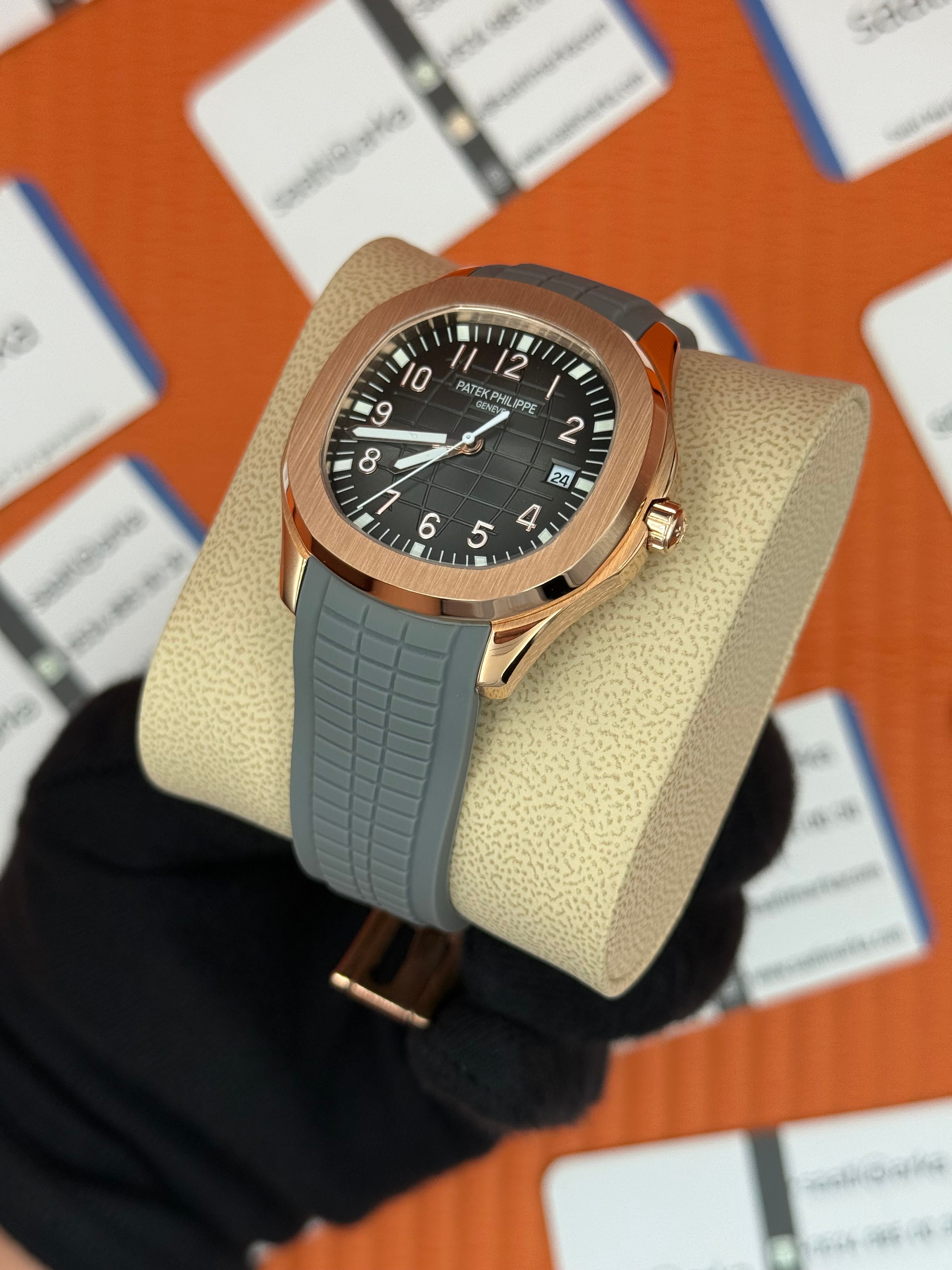 PATEK PHILIPPE AQUANAUT GRİ KAUÇUK KORDON GRİ KADRAN ROSE KASA 