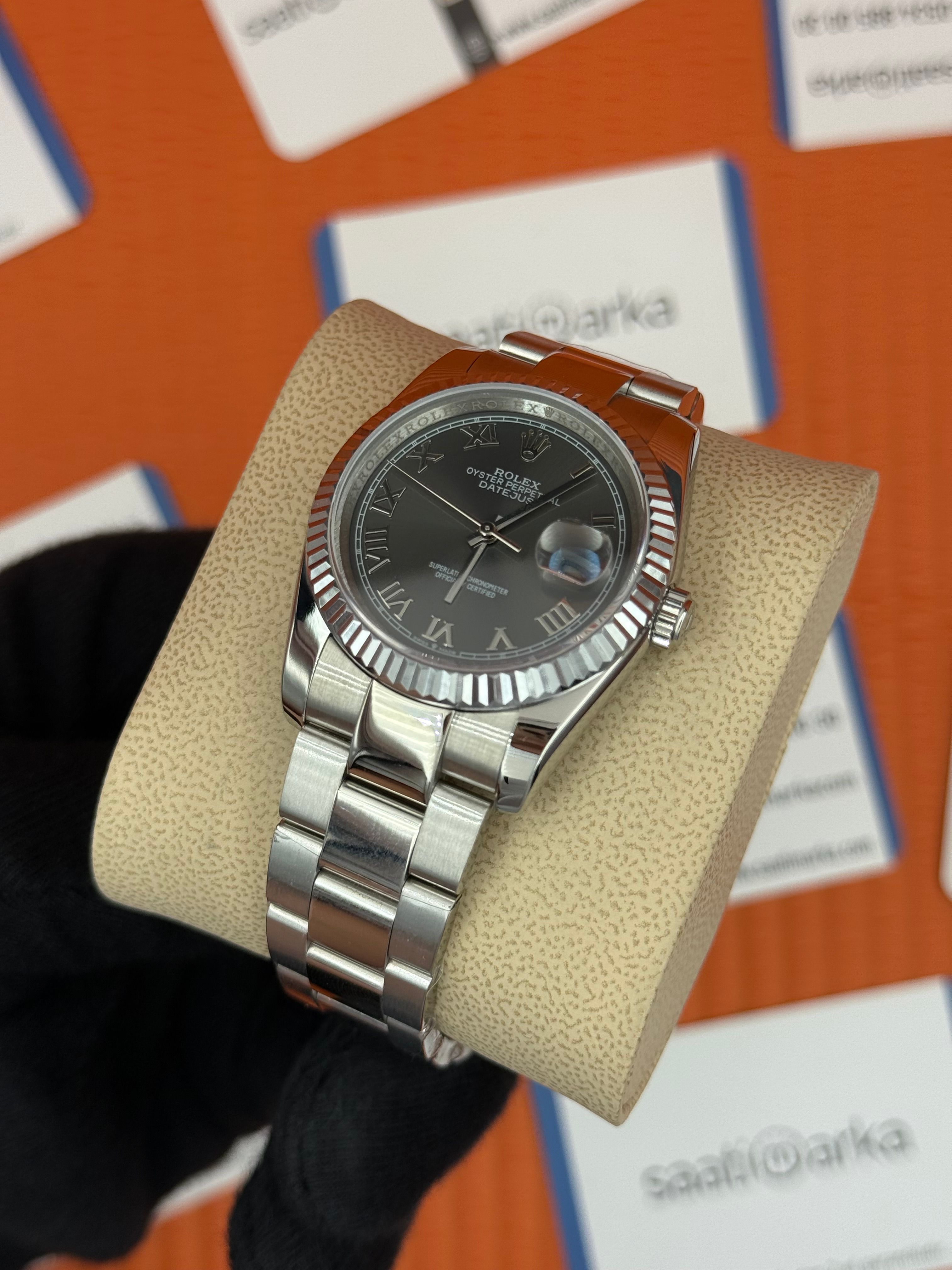 ROLEX datjust 36mm silver oyster kordon gri kadran