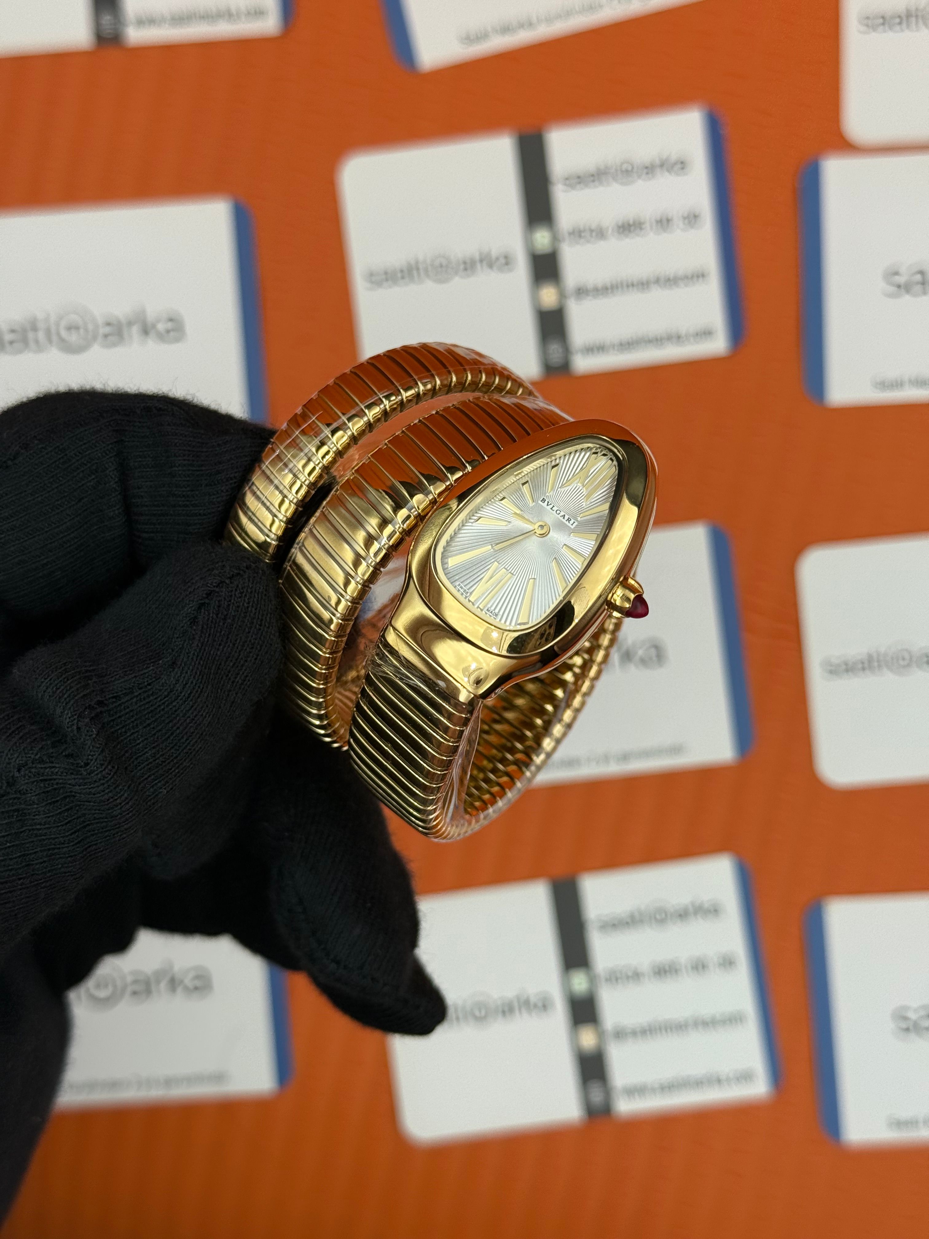 BVLGARİ serpenti çift sarma gold kordon beyaz kadran kadın kol saati