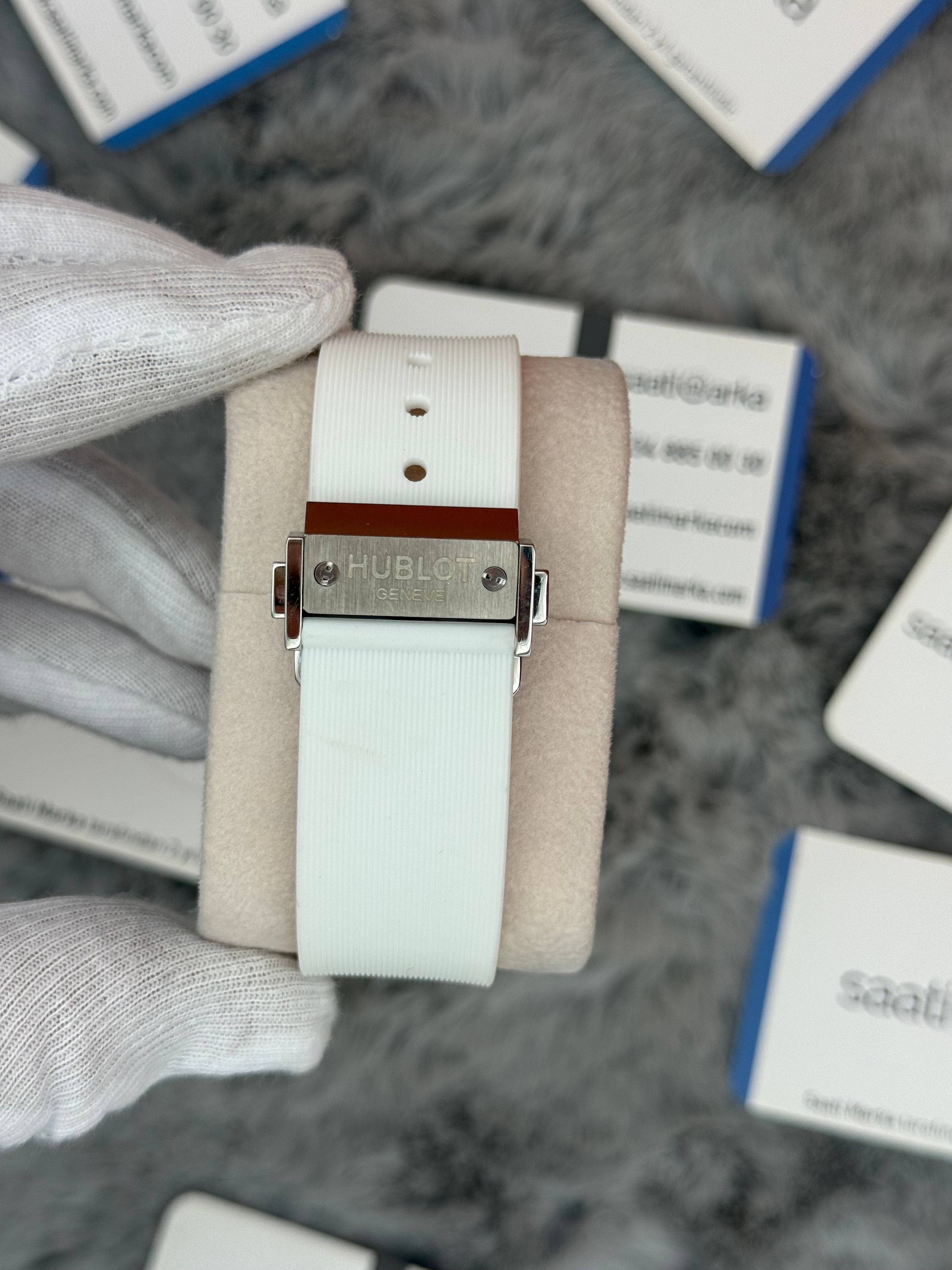 HUBLOT big bang tourbillon 41mm silver kasa beyaz kauçuk kordon erkek kol saati