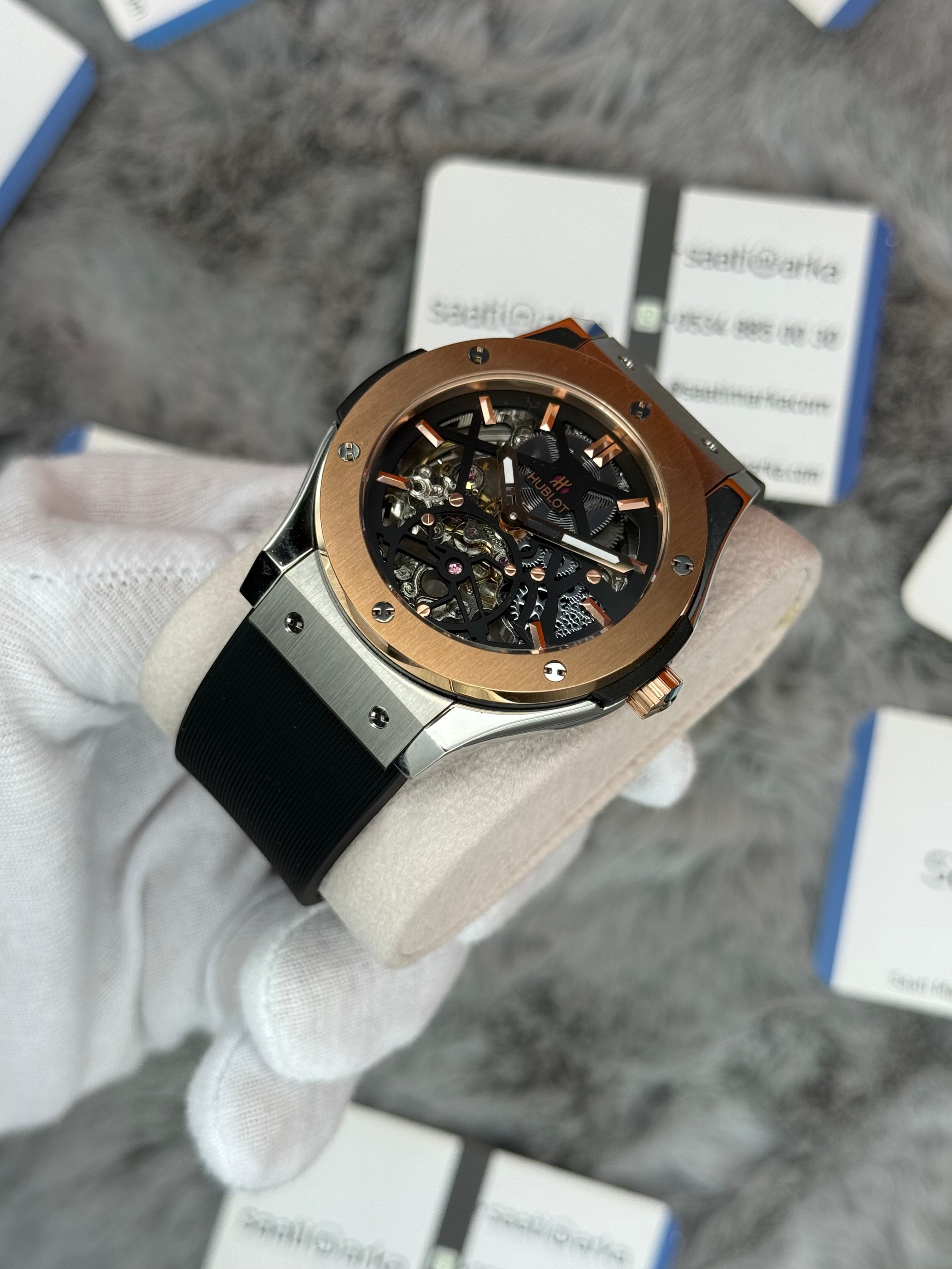 HUBLOT big bang tourbillon 41mm silver kasa siyah kauçuk kordon erkek kol saati