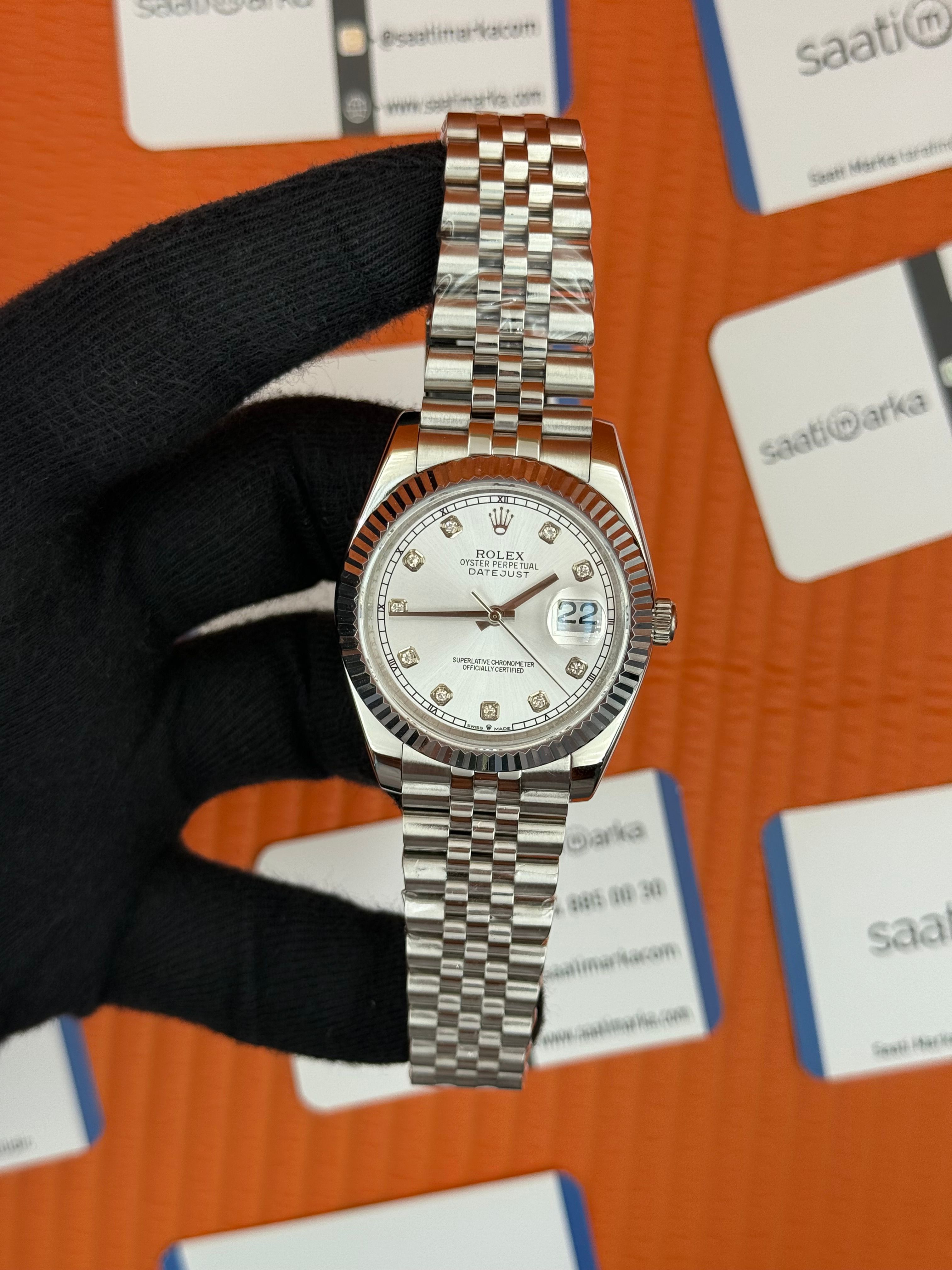 ROLEX Datejust baget taşlı white dial silver jubilee kordon