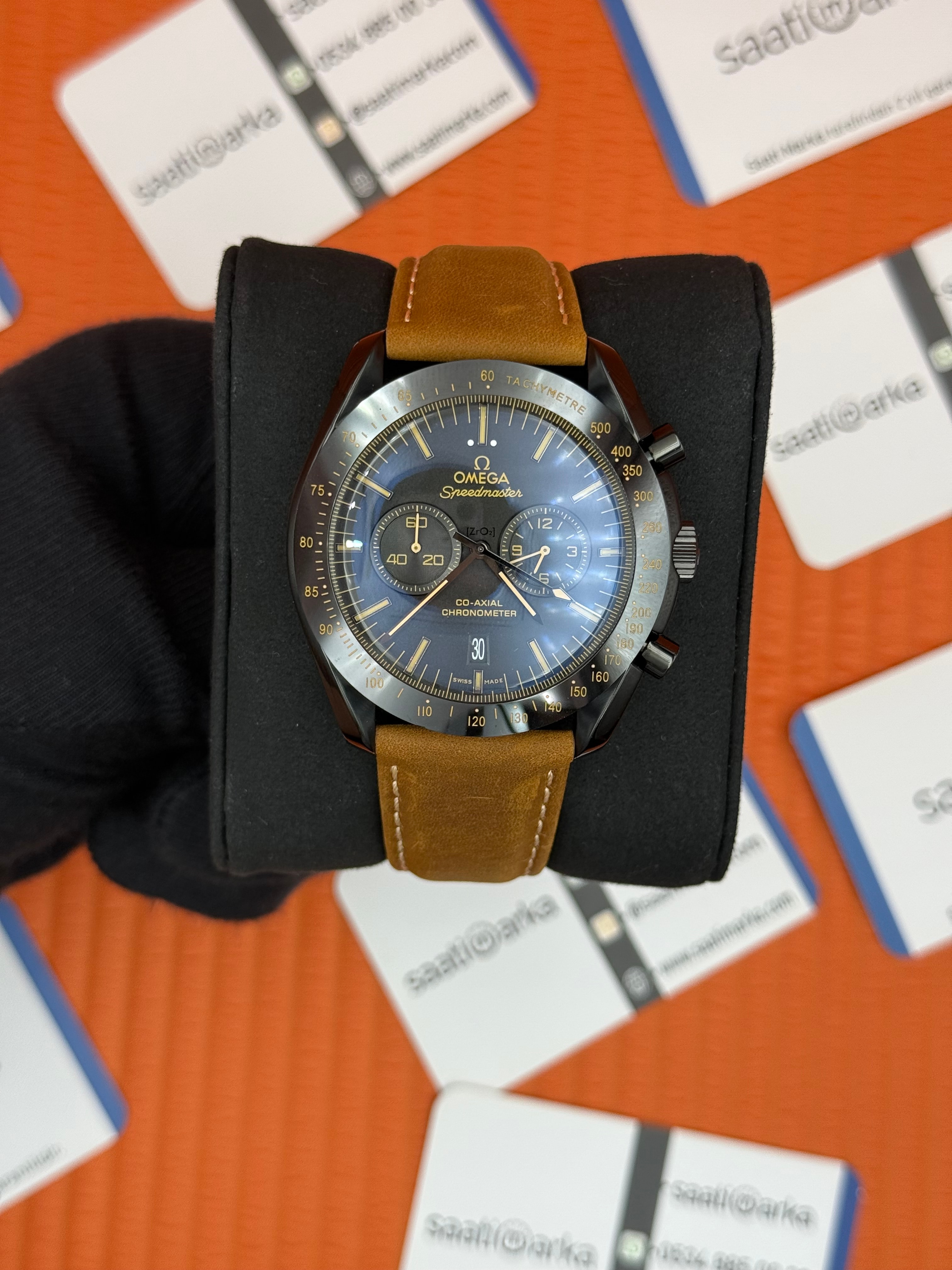 OEMGA SPEEDMASTER SİYAH KASA KADRAN DERİ KAHVE KORDON