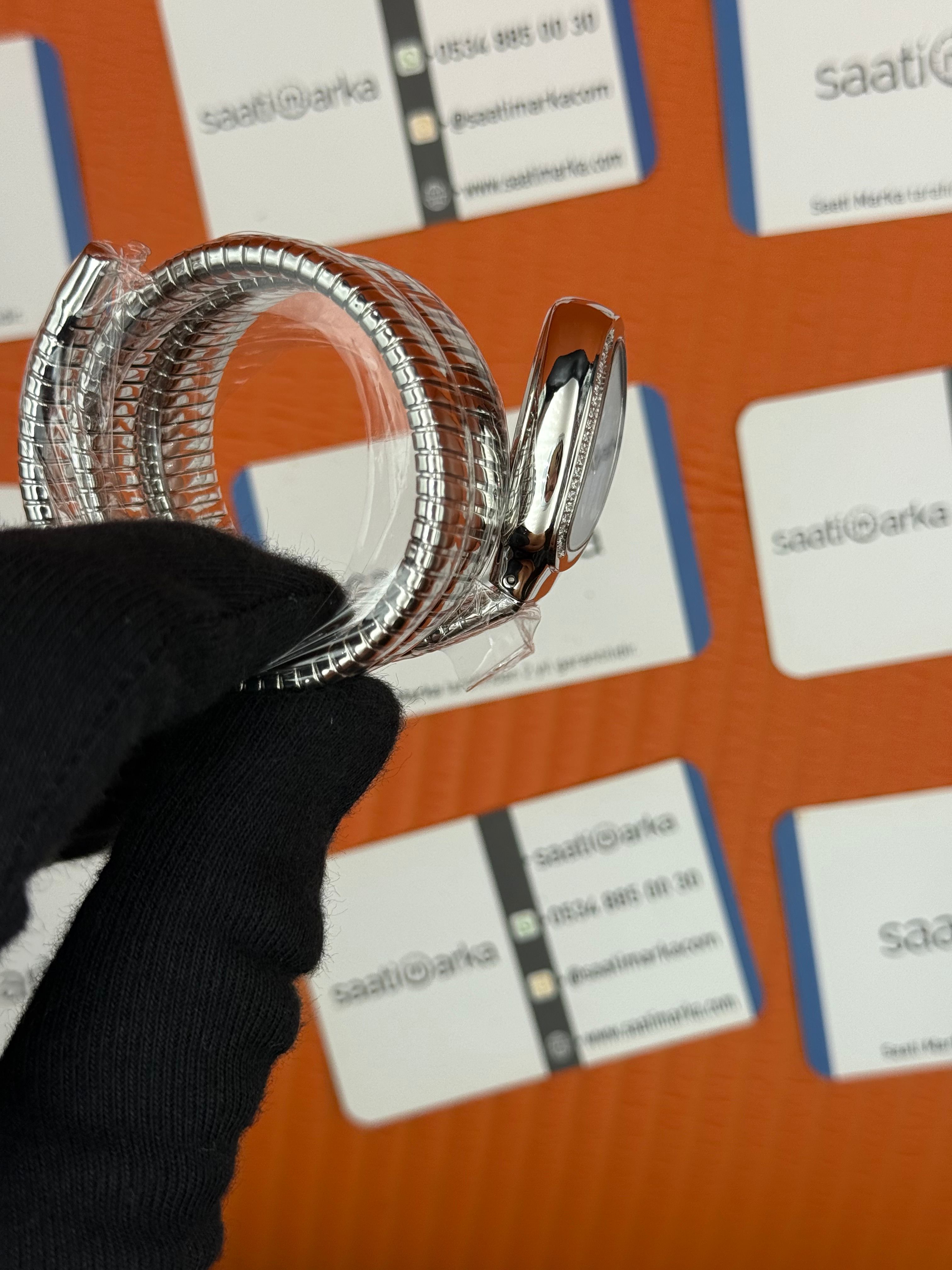BVLGARİ serpenti çift sarma silver kordon taşlı bezel mavi kadran kadın kol saati