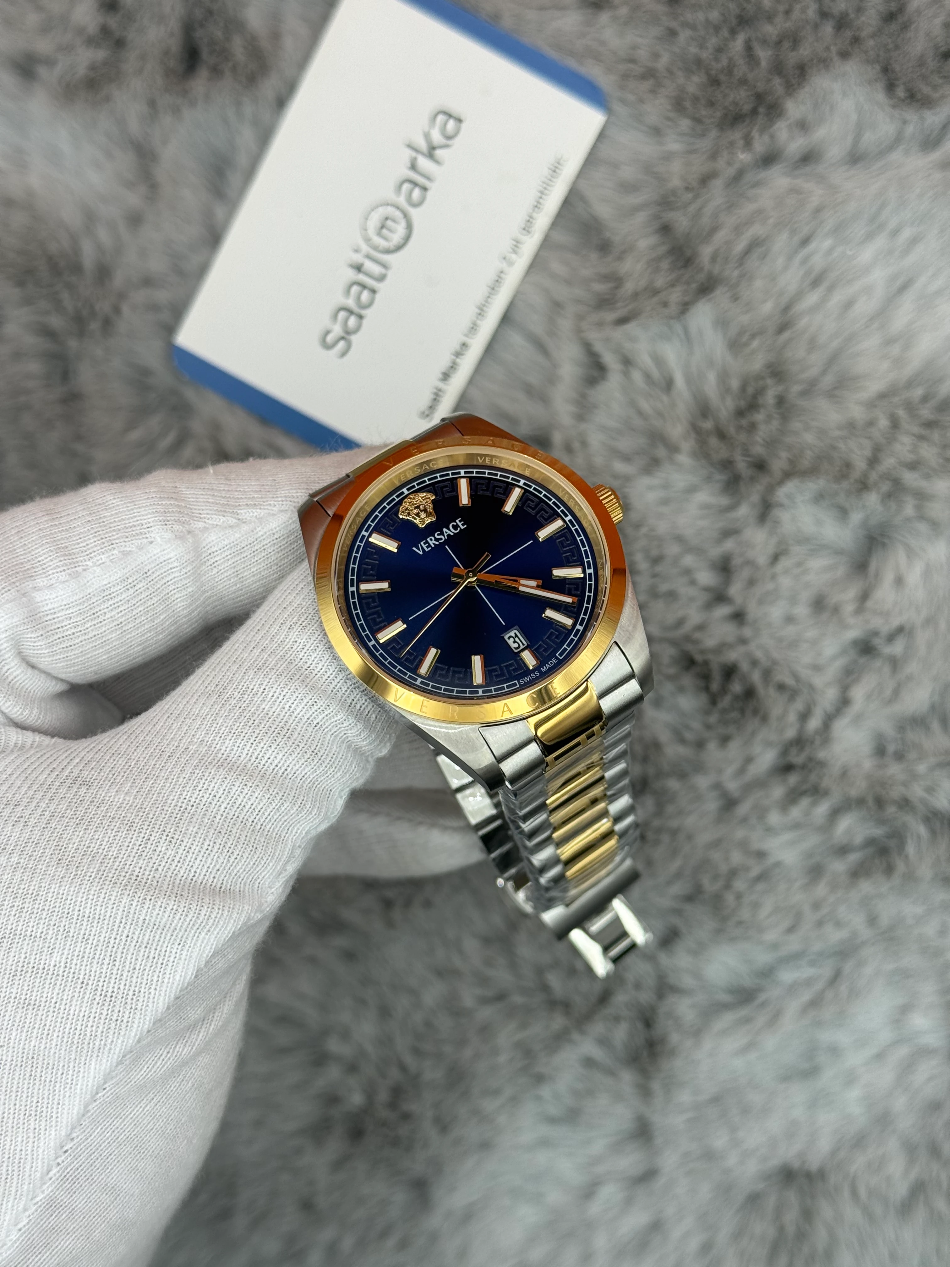 VERSACE 40MM MAVİ KADRAN GOLD SİLVER KASA KORDON ERKEK KOOL SAATİ
