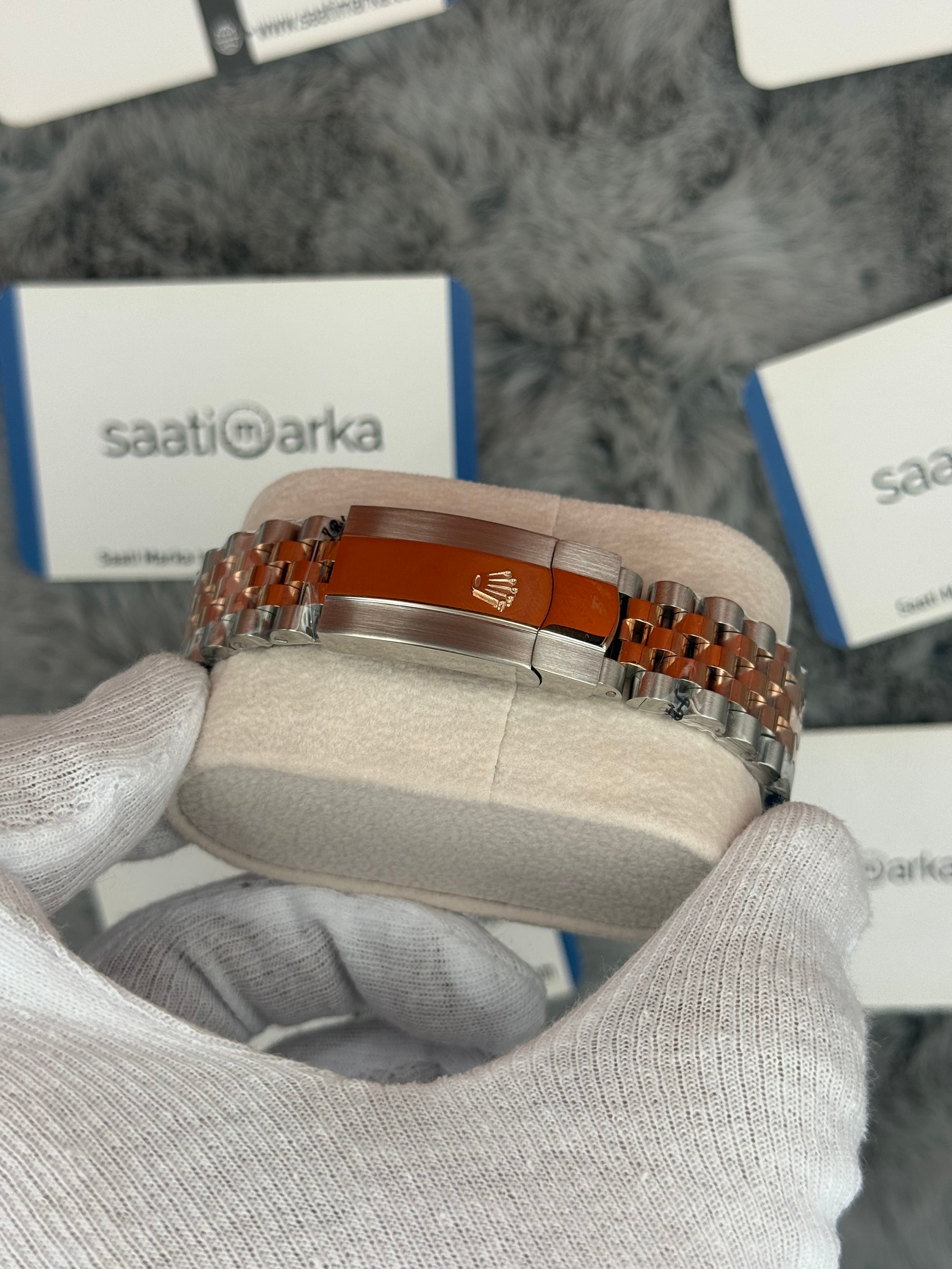 ROLEX Datejust 36mm toz pembe kadran taşlı bezel silver kasa rose silver jubilee kordon