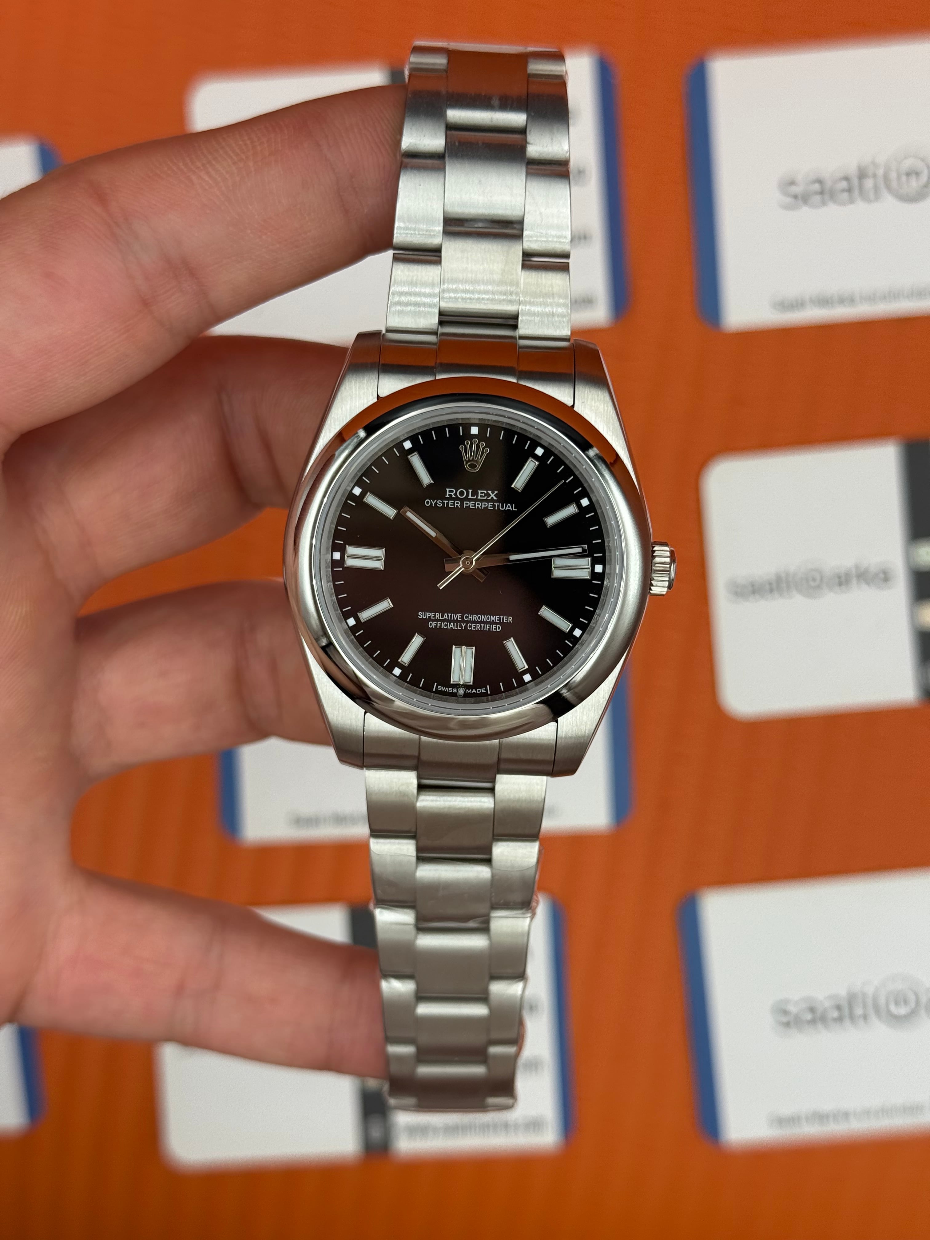 ROLEX oyster perpetual siyah kadran silver kasa kordon erkek kol saati