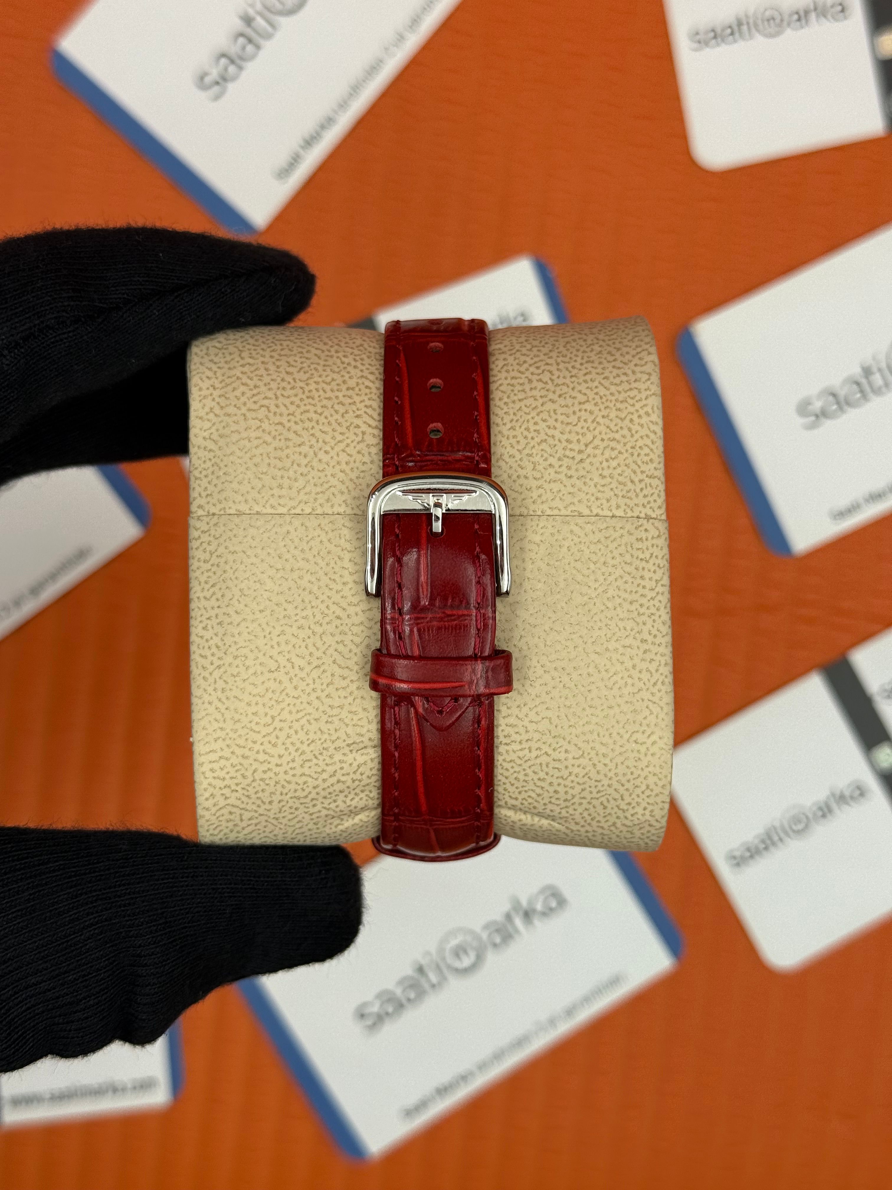 LONGINES DOLCEVİTA L5.512.4.91.2 kırmızı deri kordon kırmızı kadran silver kasa