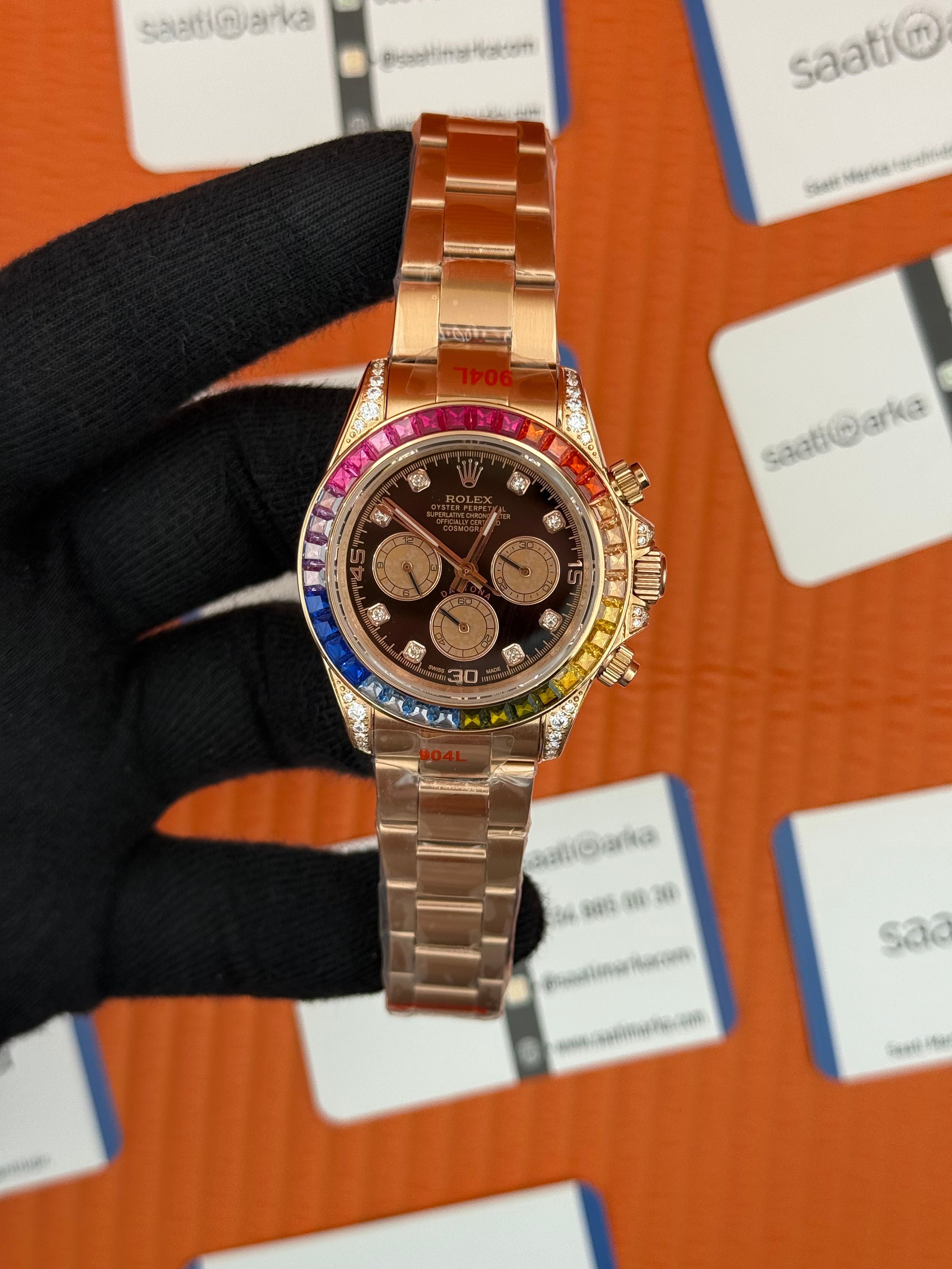 ROLEX Daytona rainbow bşack dial rose kasa-kordon